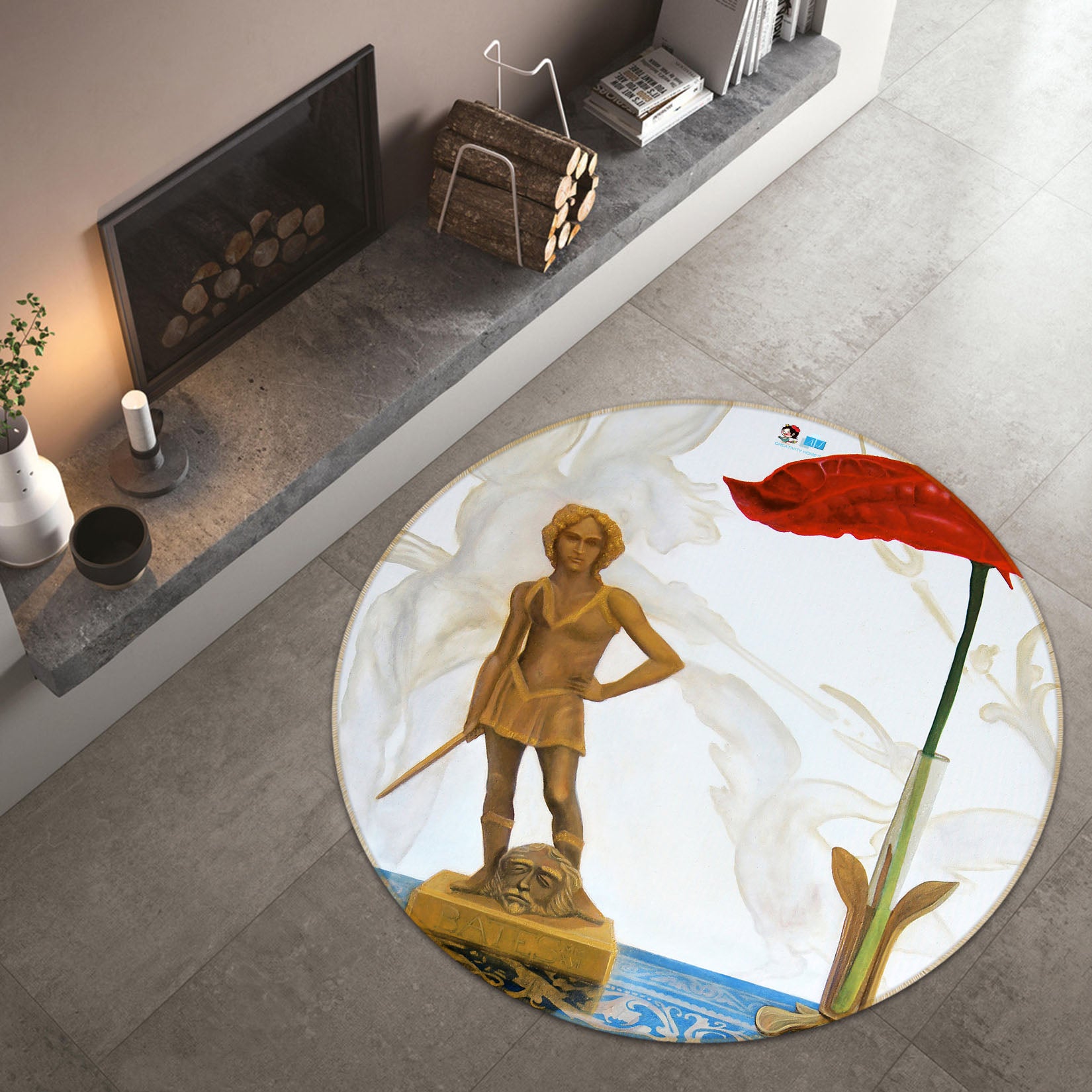 3D Portrait Statue 11084 Matthew Holden Bates Rug Round Non Slip Rug Mat