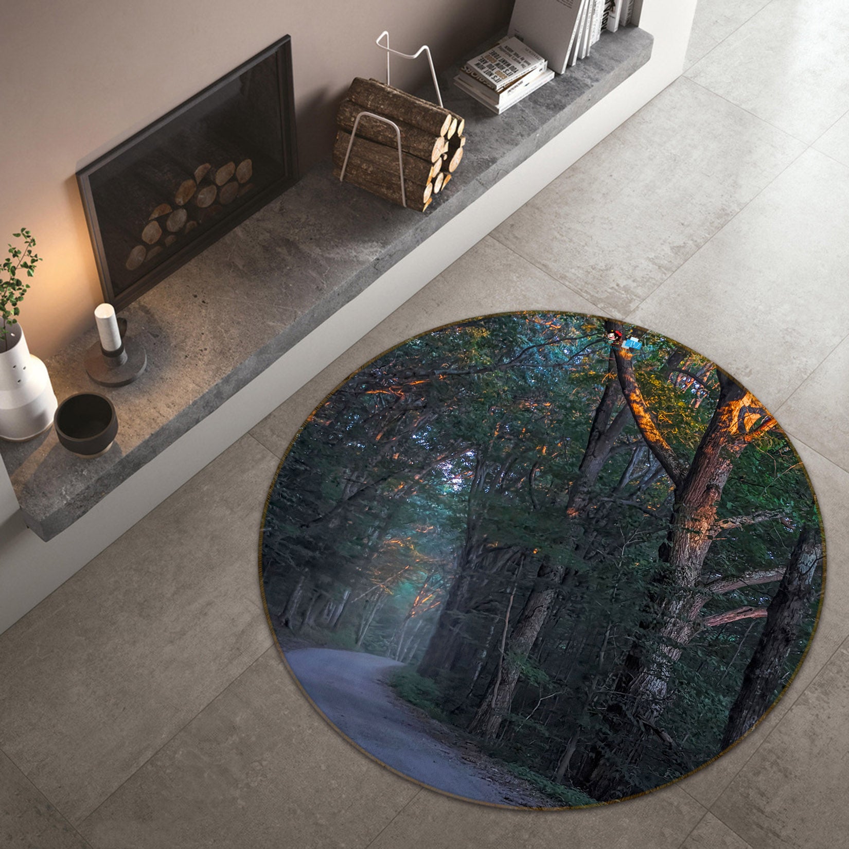 3D Trees 85134 Jerry LoFaro Rug Round Non Slip Rug Mat
