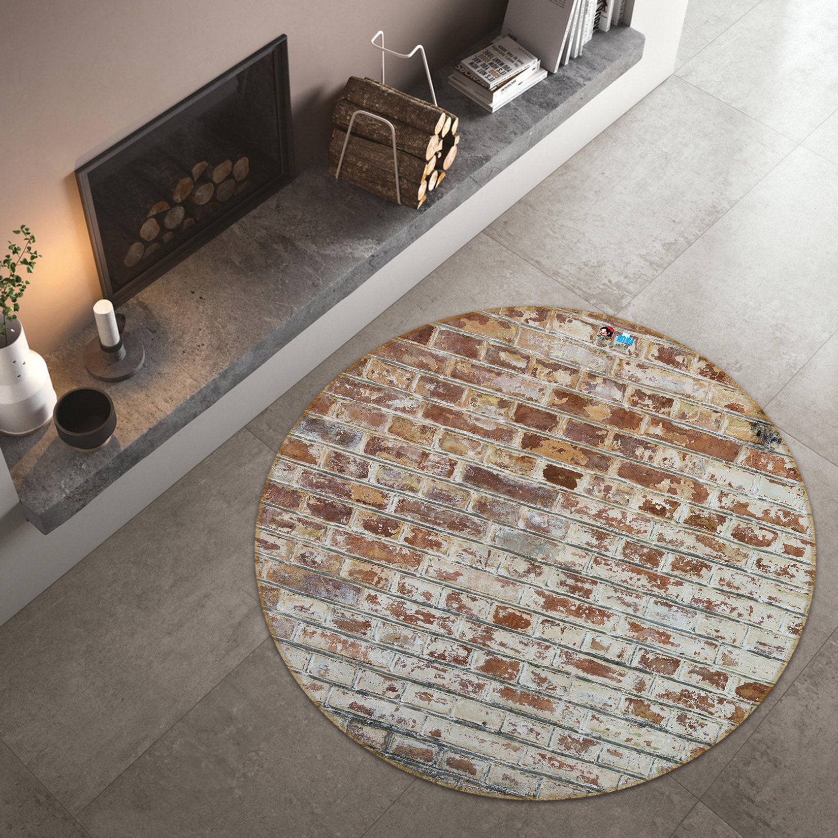 3D Brick Wall 72095 Round Non Slip Rug Mat