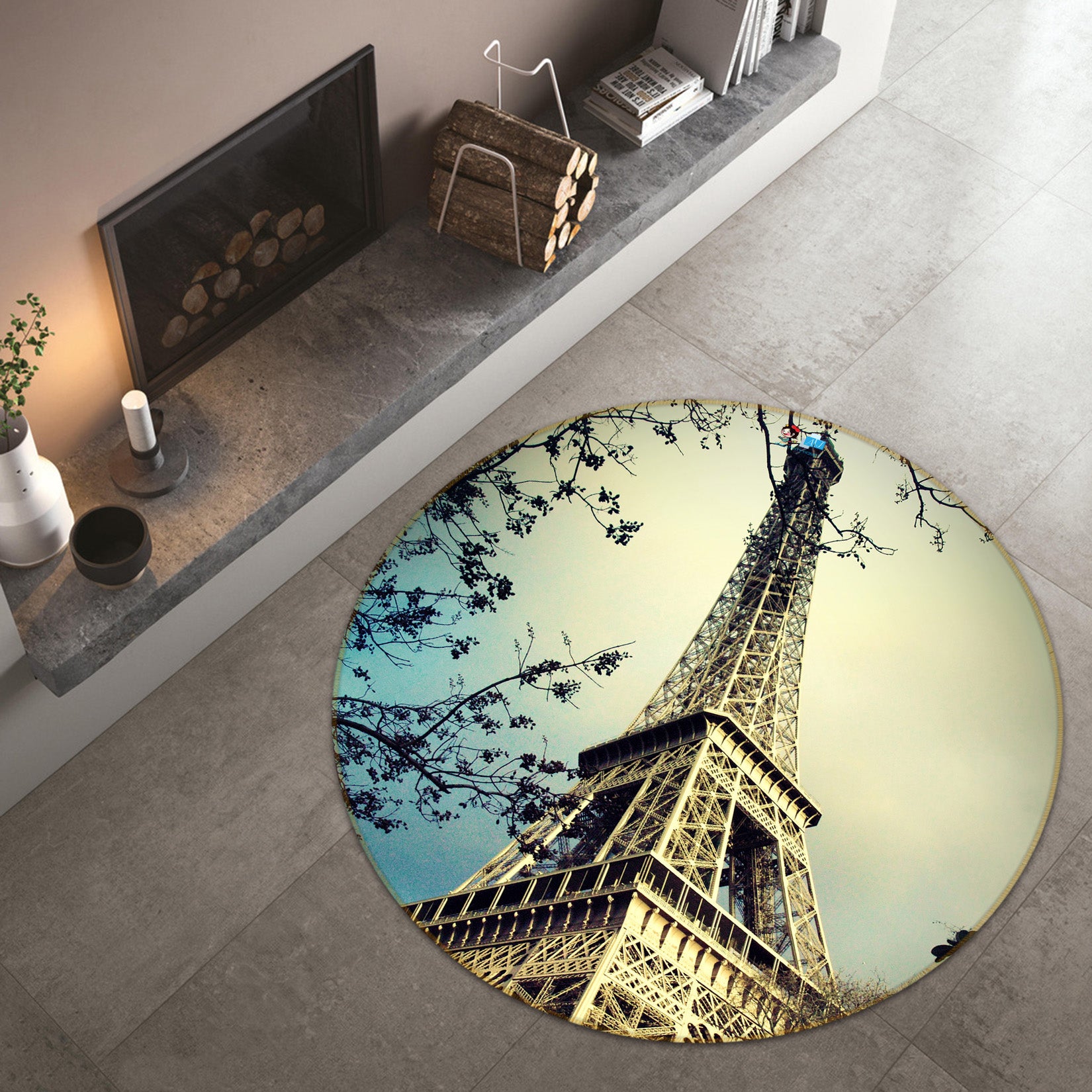 3D Eiffel Tower 74115 Round Non Slip Rug Mat