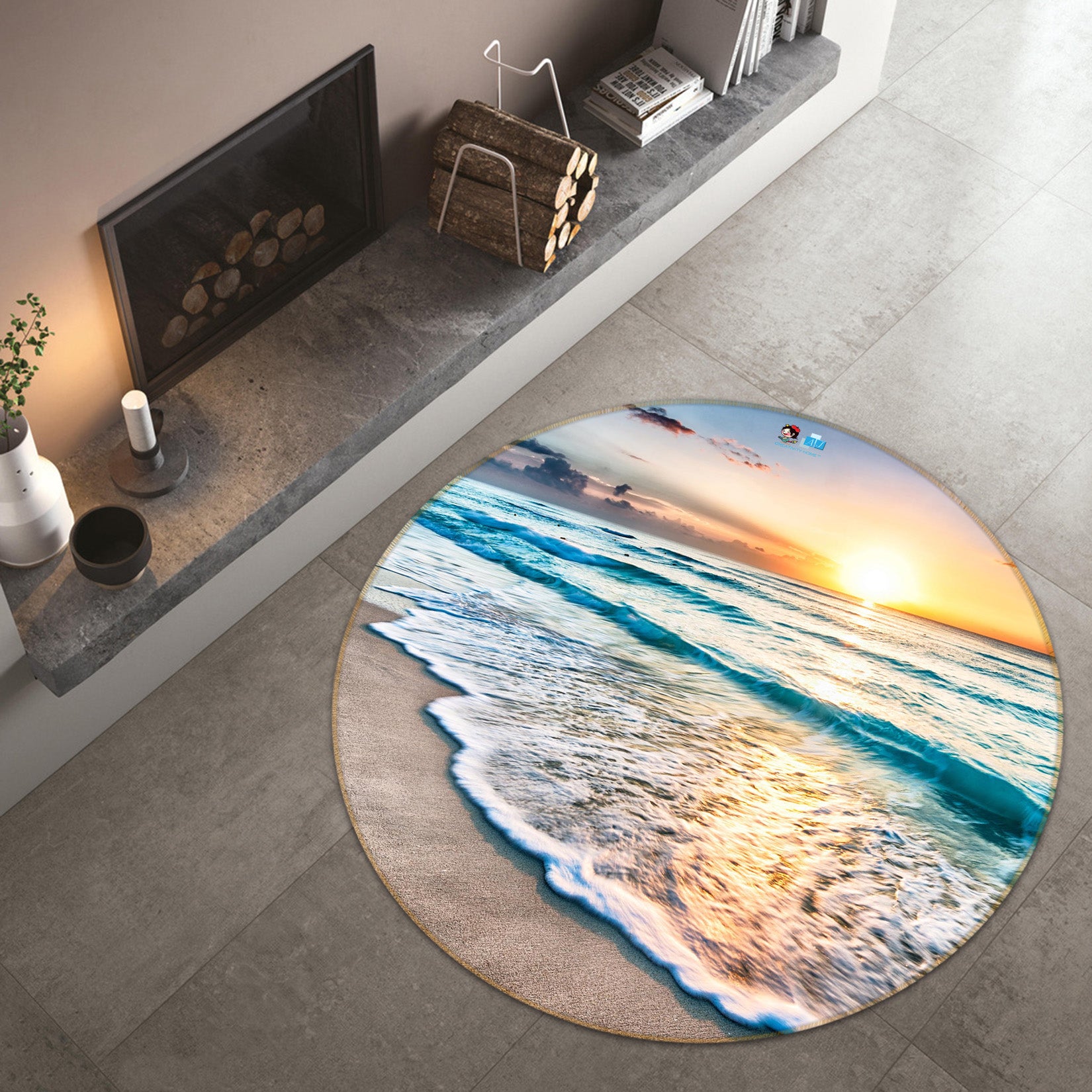 3D Seaside 66171 Round Non Slip Rug Mat