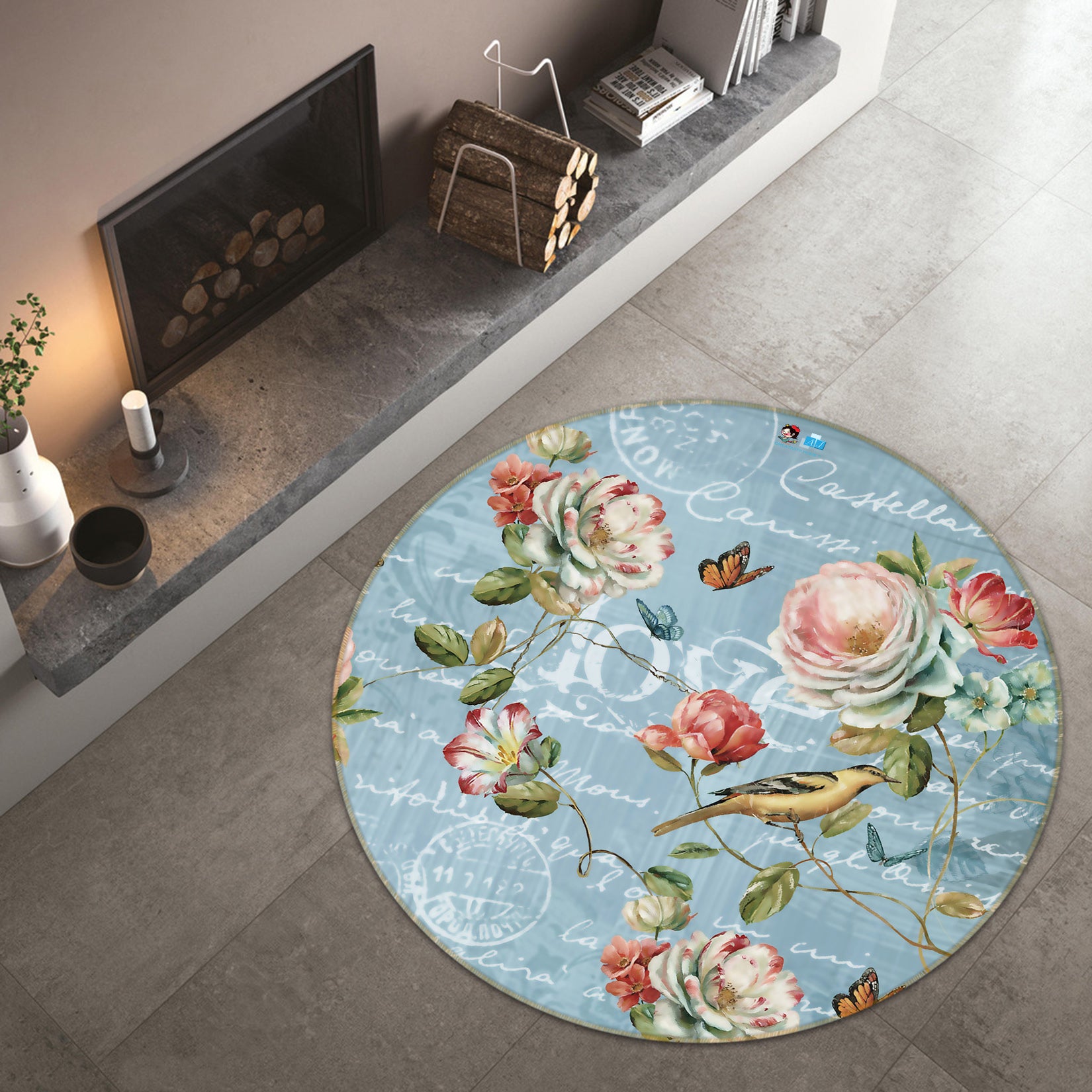 3D Flower Branch 66163 Round Non Slip Rug Mat