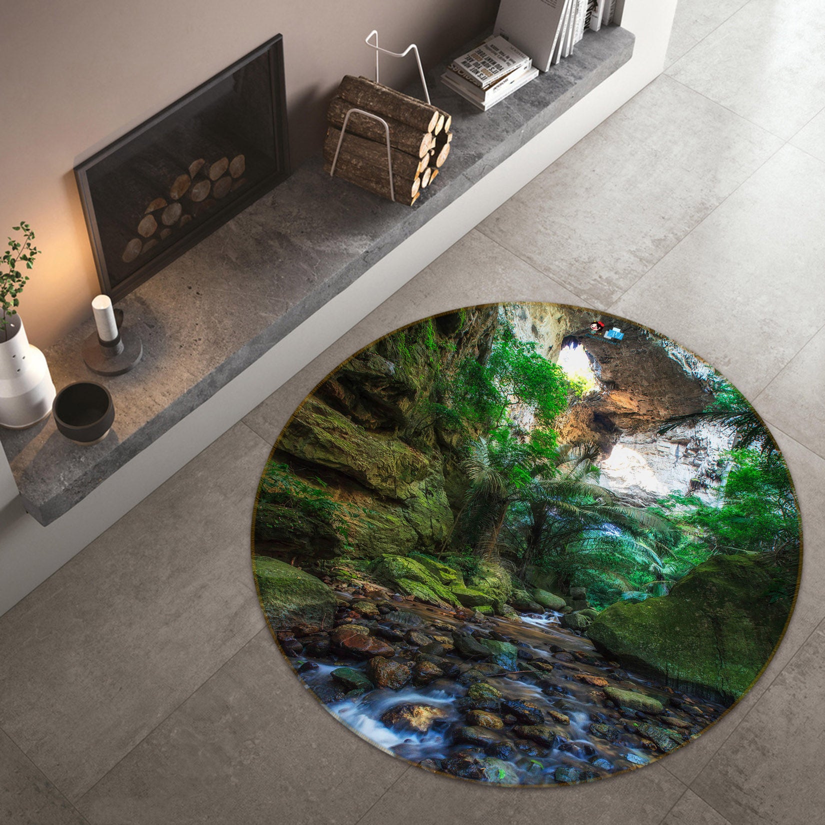3D Mountain Stones 69116 Round Non Slip Rug Mat