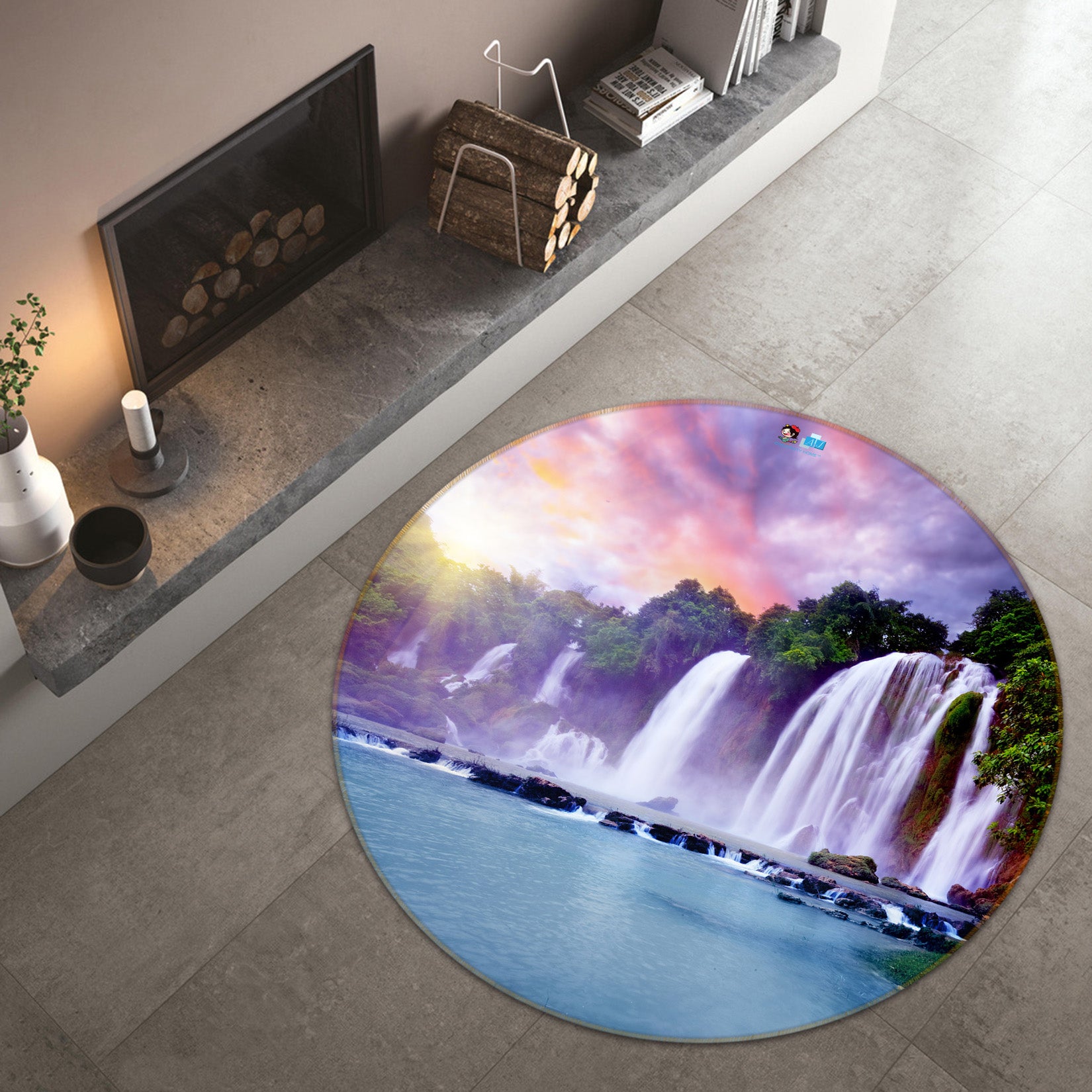 3D Waterfall 66178 Round Non Slip Rug Mat