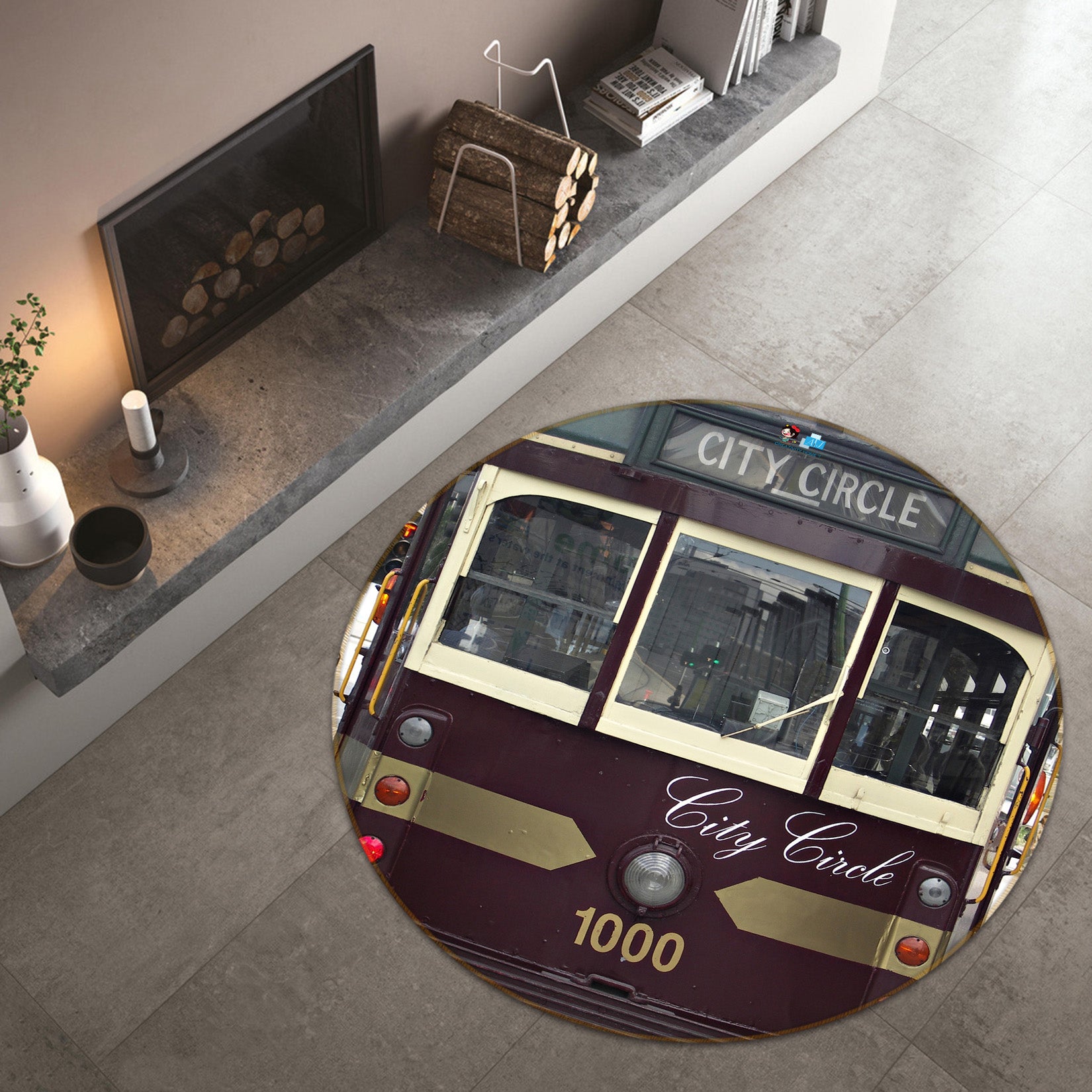 3D Bus Front 74108 Round Non Slip Rug Mat