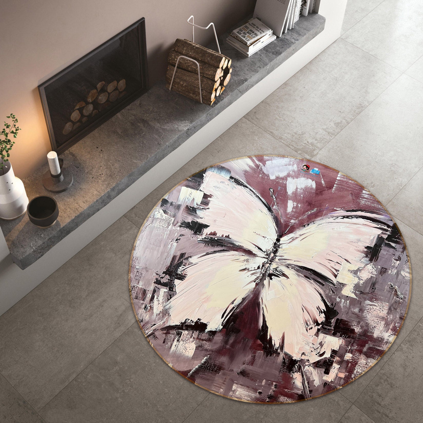3D Beautiful Butterfly 3872 Skromova Marina Rug Round Non Slip Rug Mat