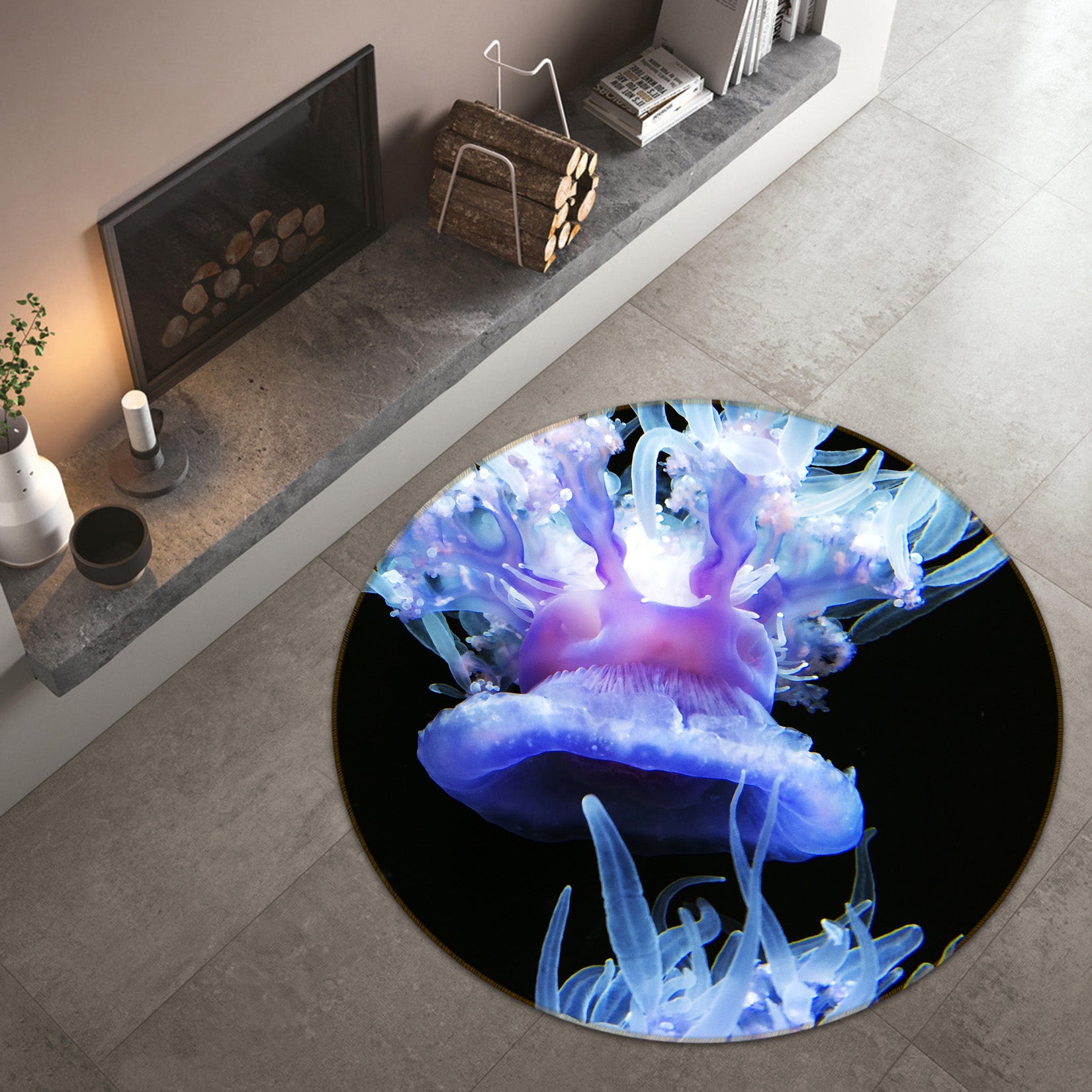 3D Jellyfish 38049 Animal Round Non Slip Rug Mat