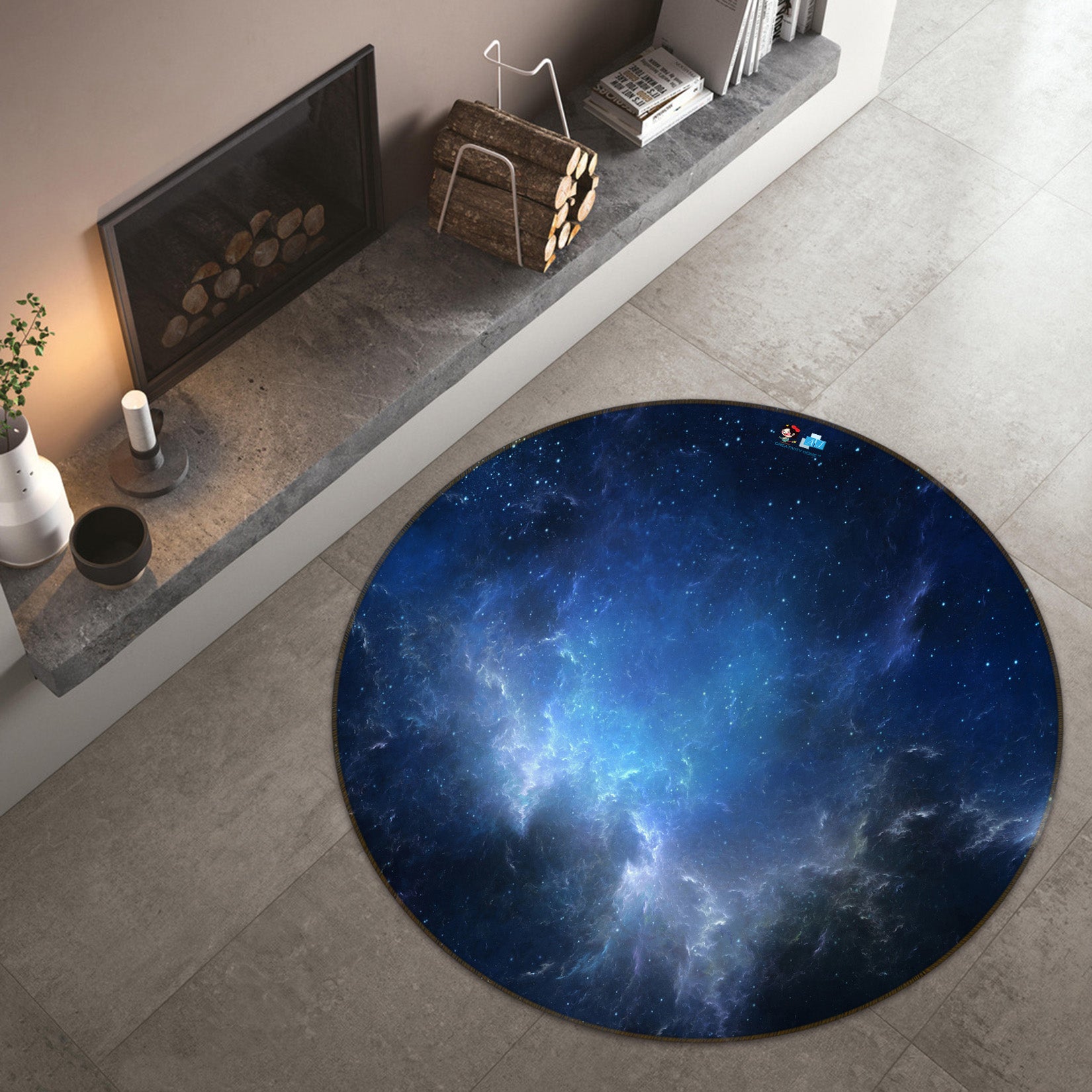 3D Starry Sky Clouds 74086 Round Non Slip Rug Mat
