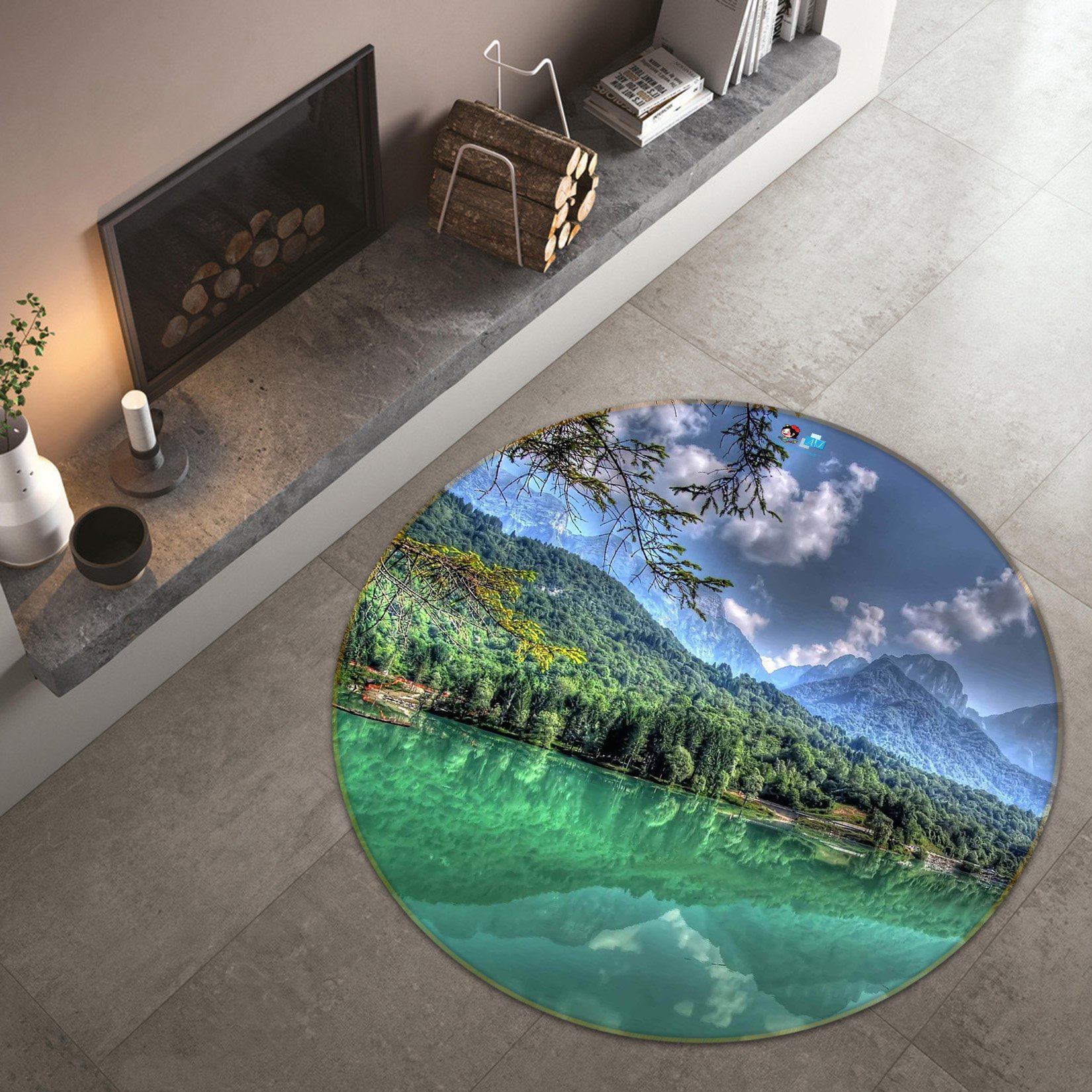 3D Lake Landscape 101 Round Non Slip Rug Mat Mat AJ Creativity Home