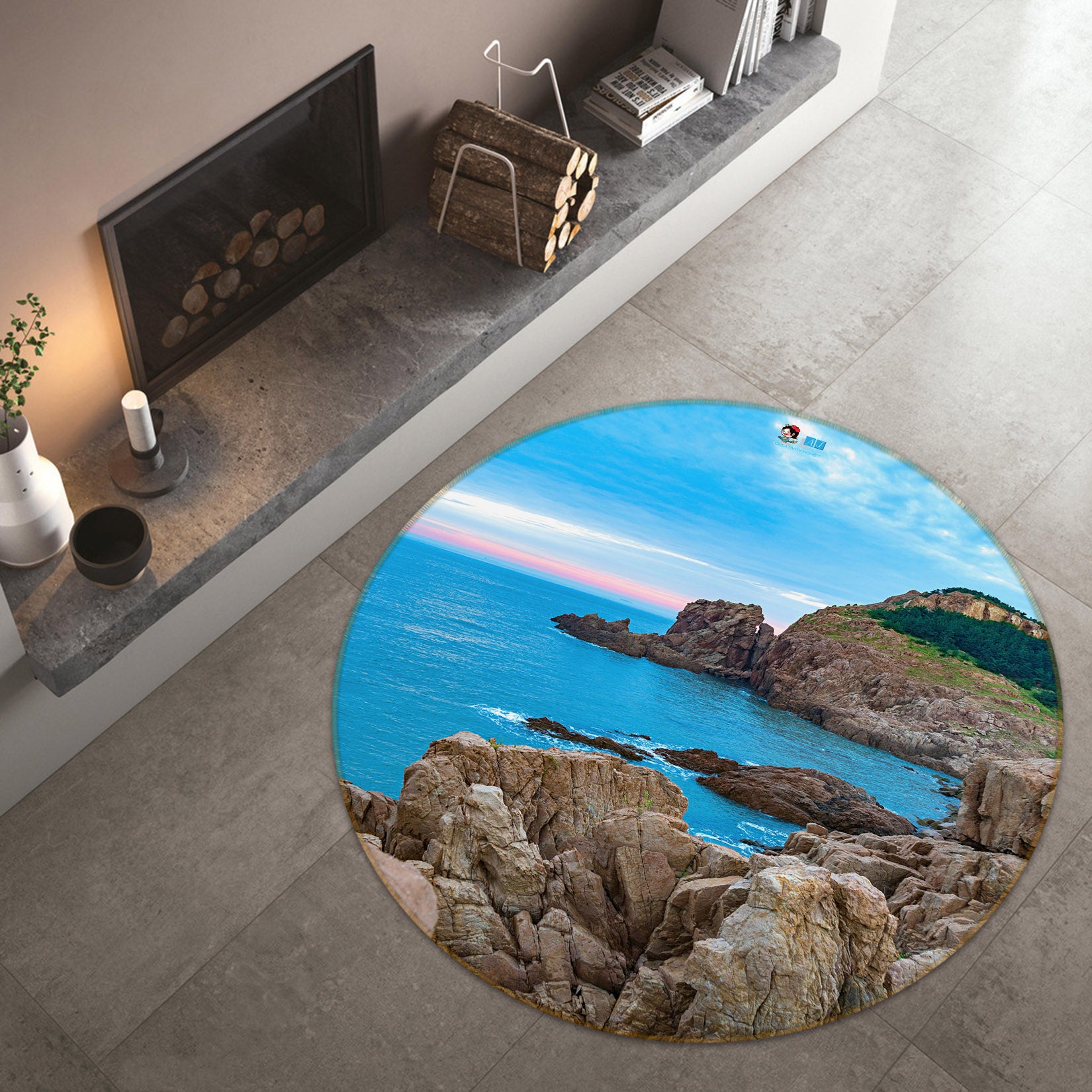 3D Sea Stone 69135 Round Non Slip Rug Mat