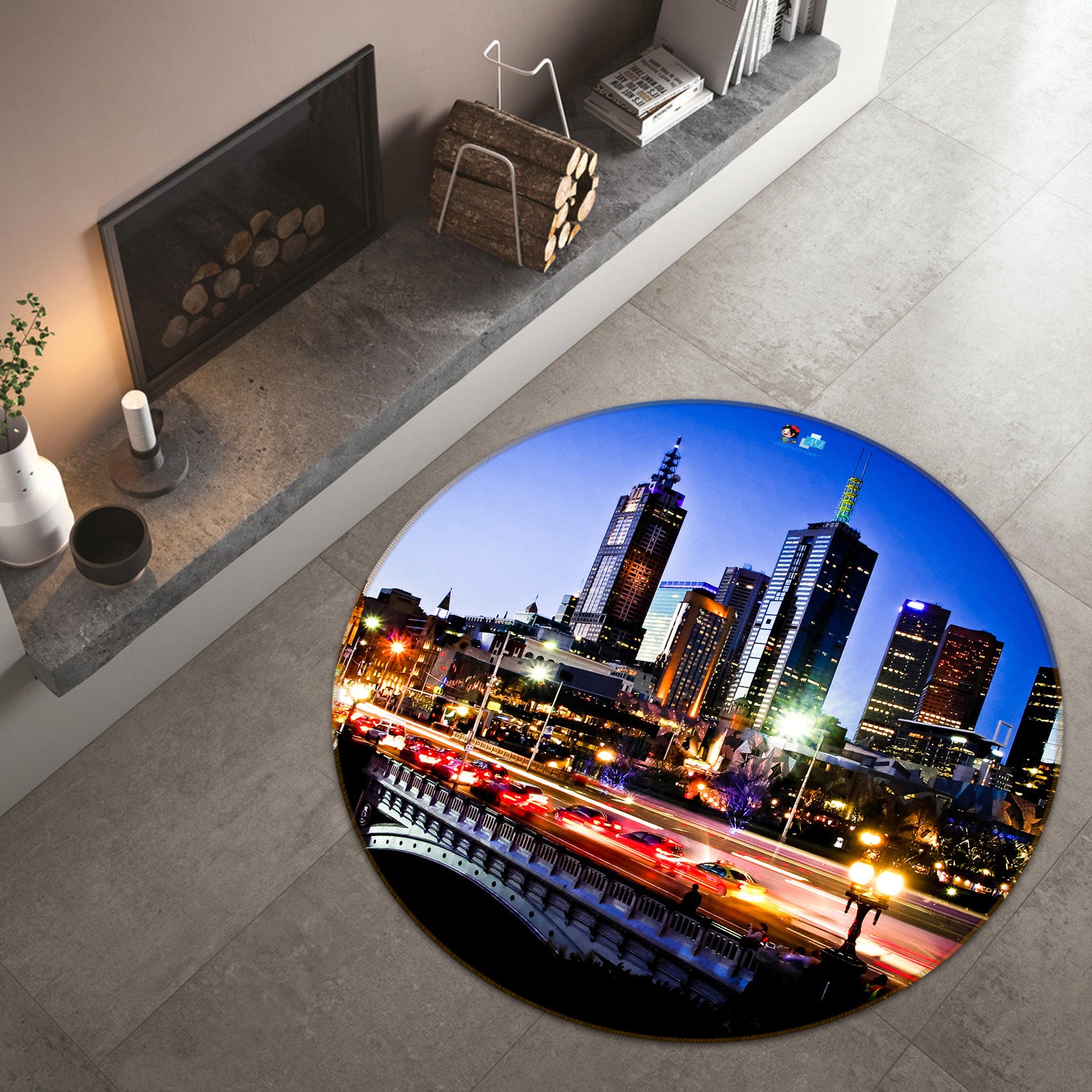3D City Building 72086 Round Non Slip Rug Mat