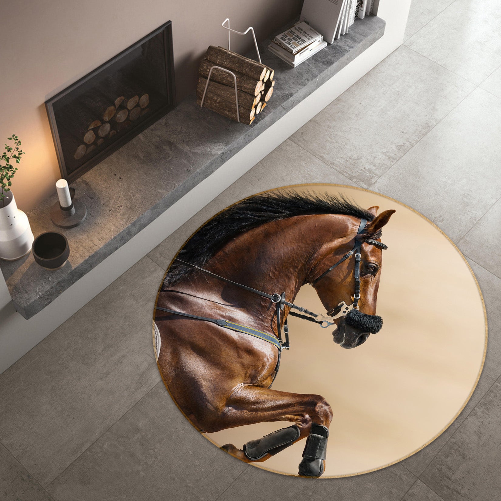 3D Horse 38029 Animal Round Non Slip Rug Mat