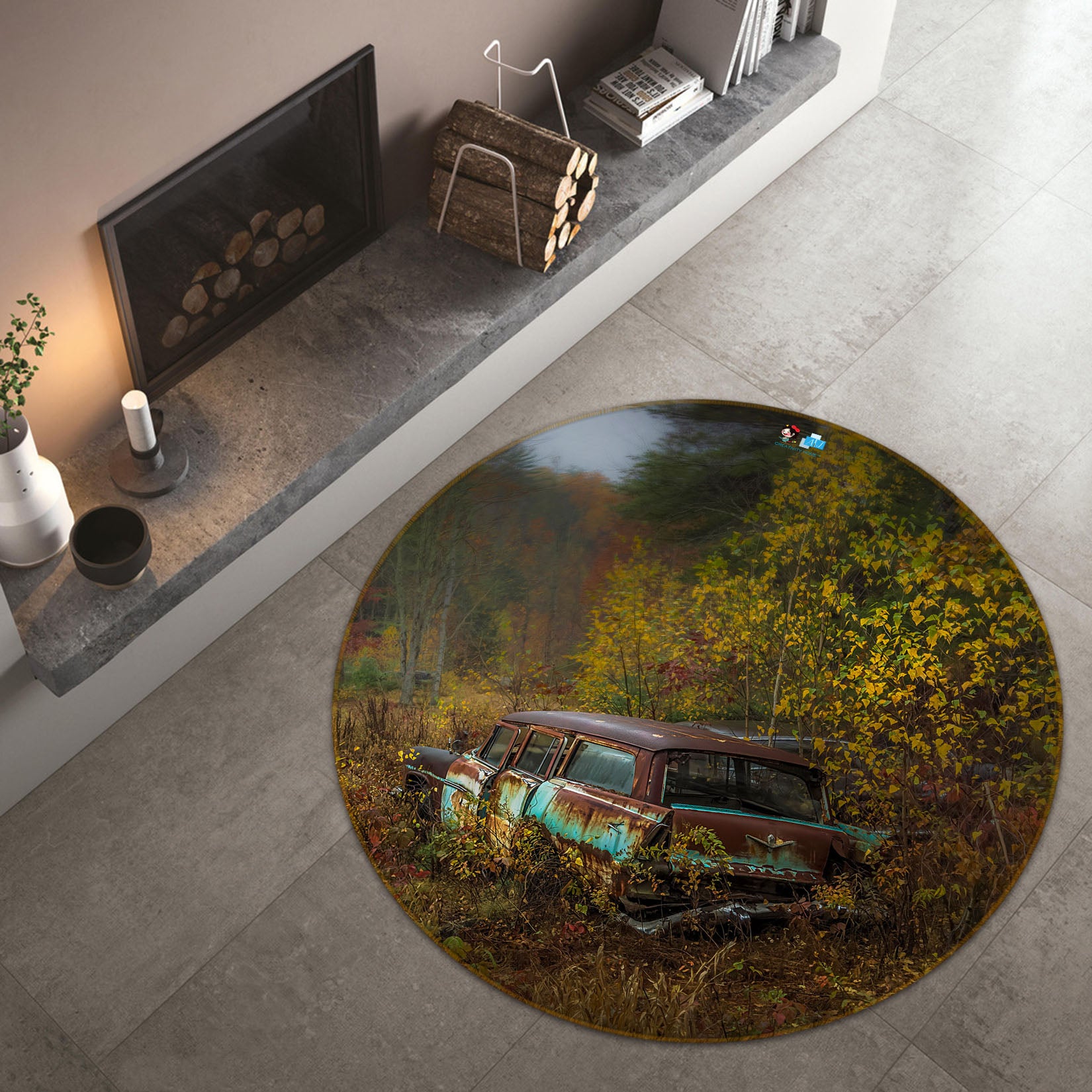 3D Grove Scrap Car 85150 Jerry LoFaro Rug Round Non Slip Rug Mat