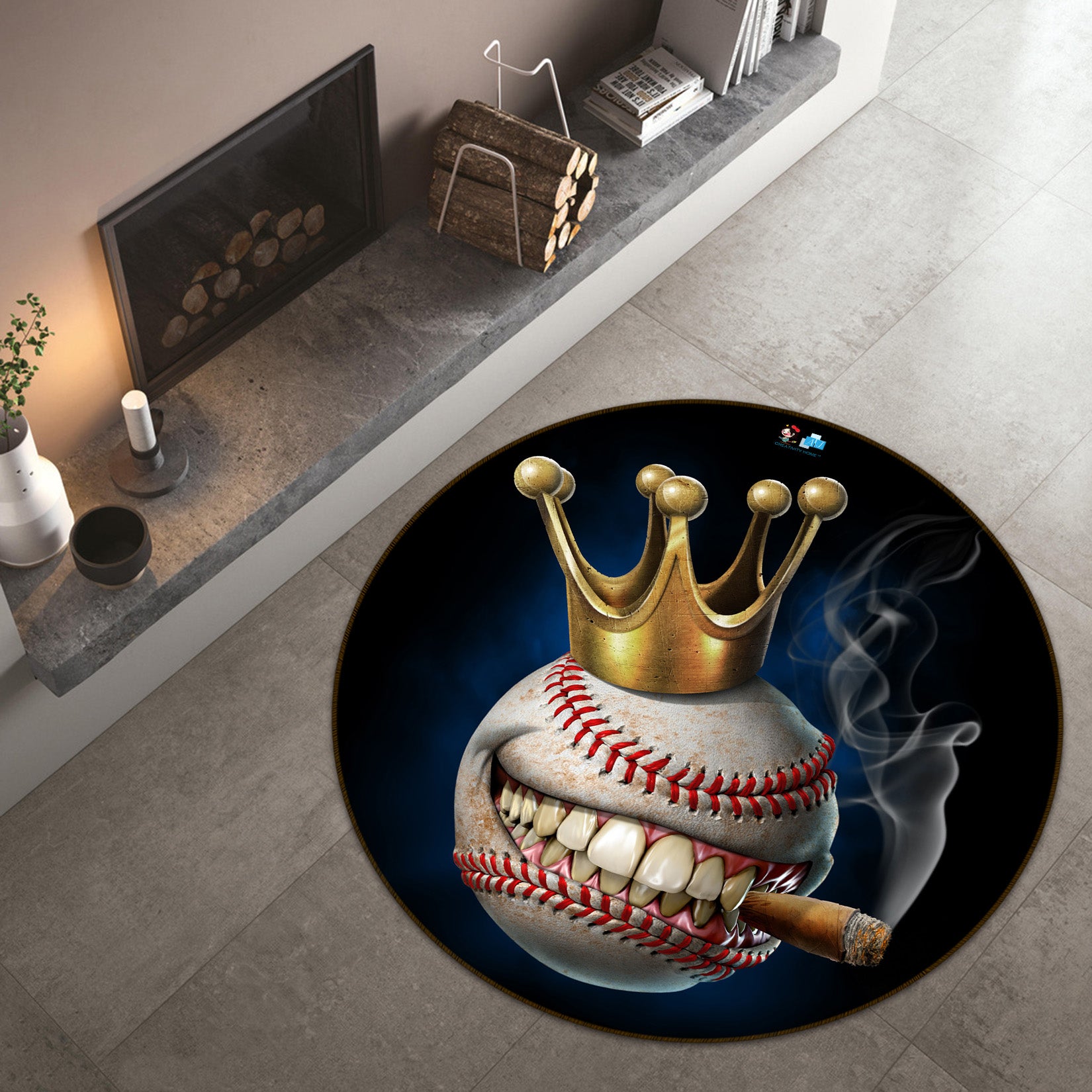 3D Crown Teeth Baseball 4151 Tom Wood Rug Round Non Slip Rug Mat