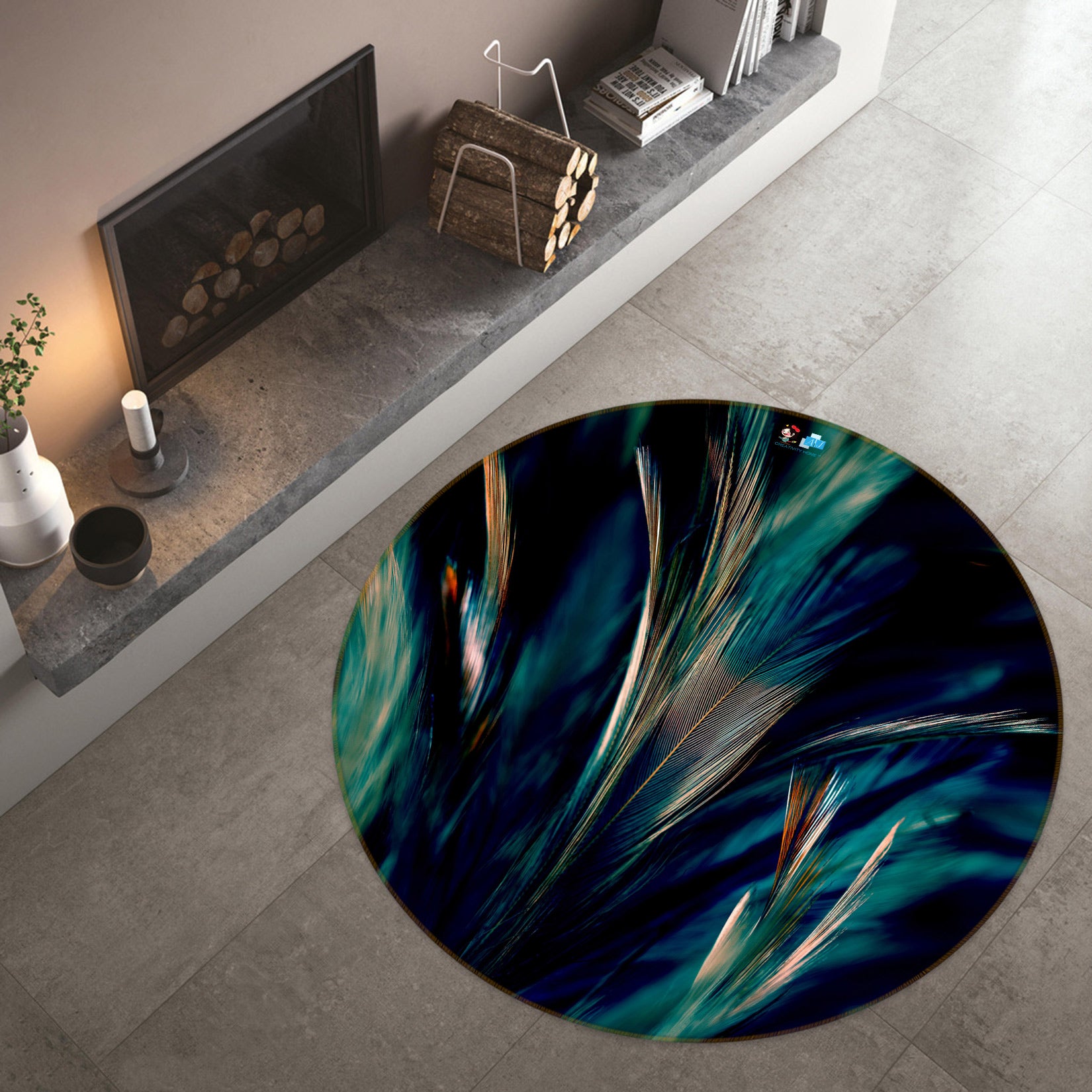 3D Feather Leaf 81210 Round Non Slip Rug Mat