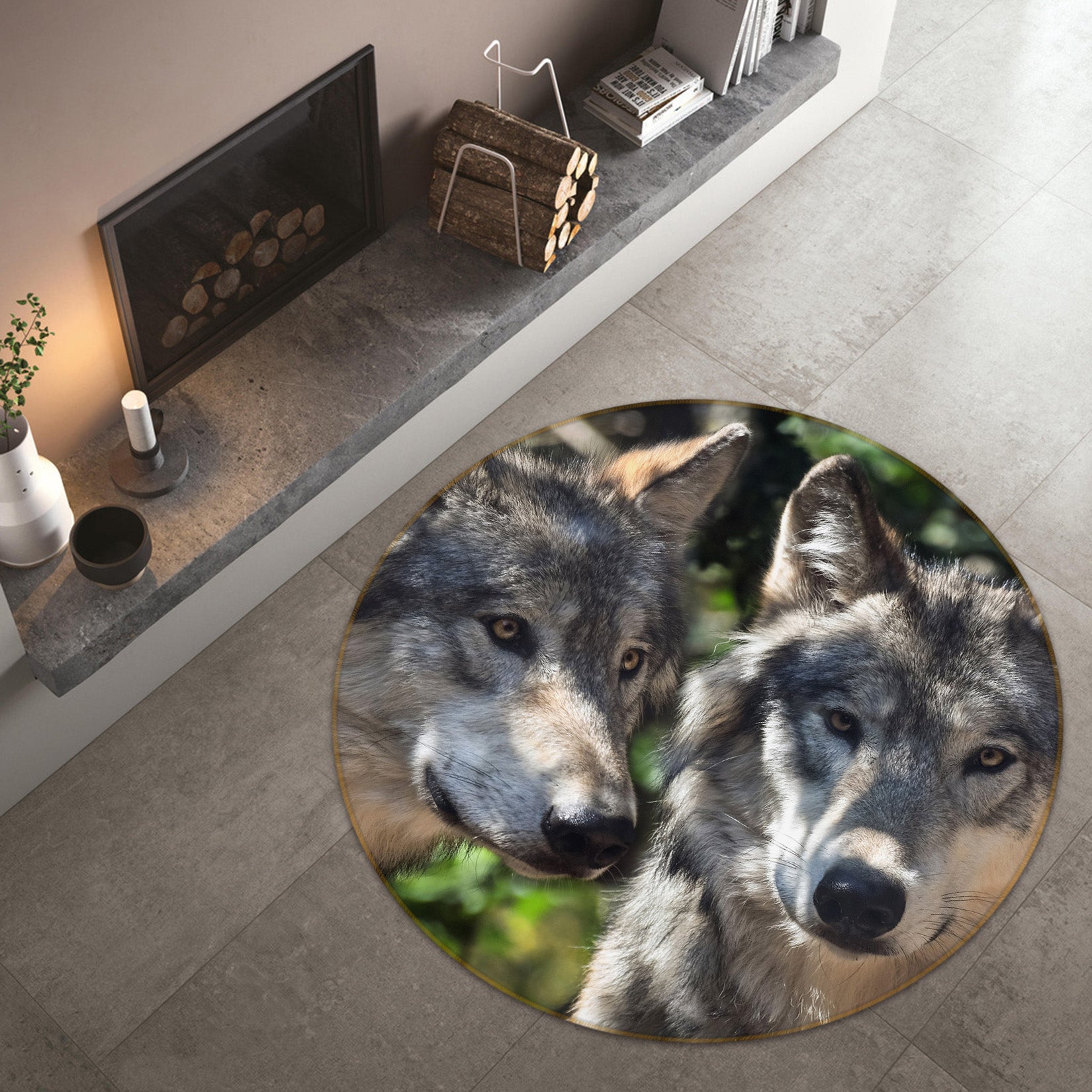 3D Wolfs 82061 Animal Round Non Slip Rug Mat