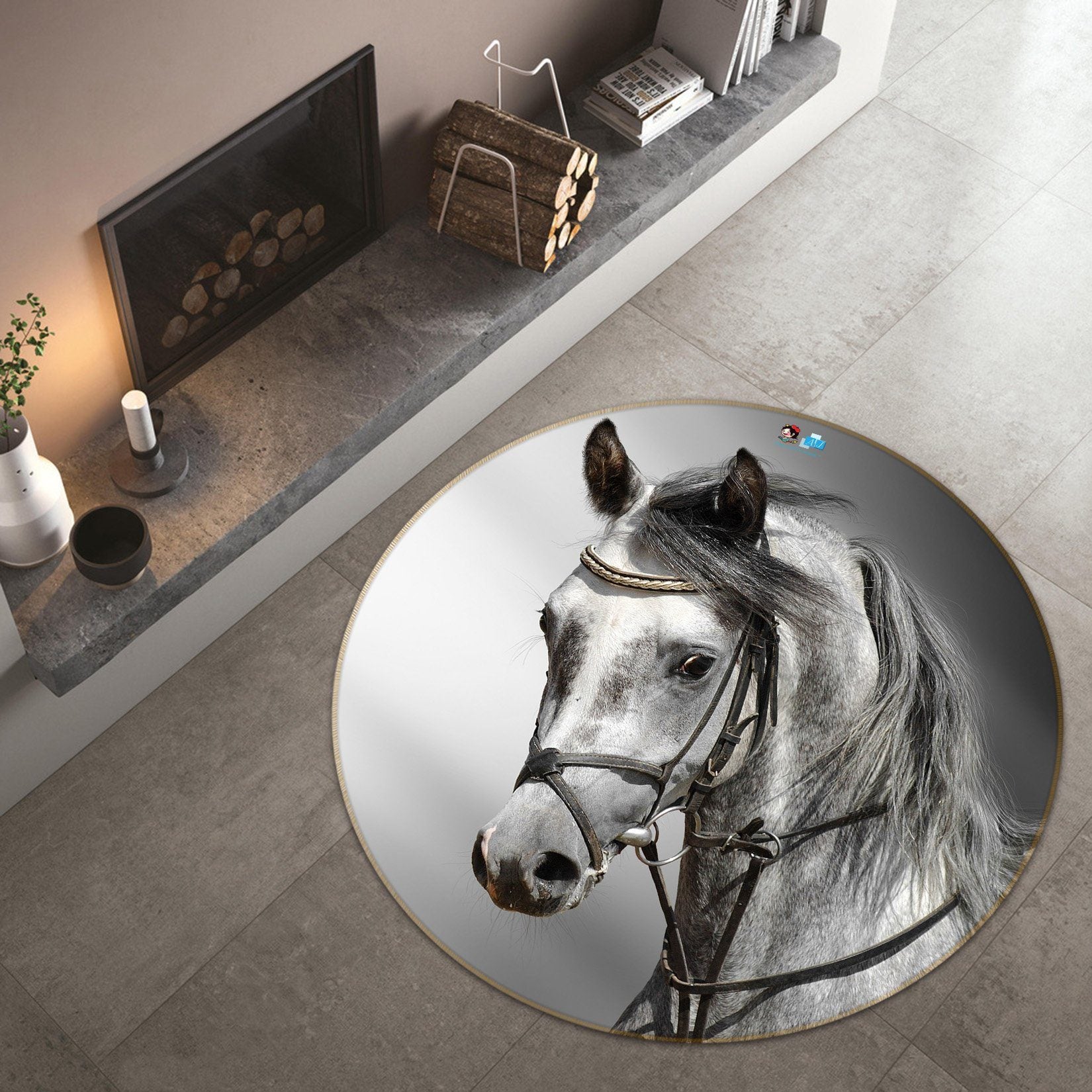 3D White Horse 244 Round Non Slip Rug Mat Mat AJ Creativity Home