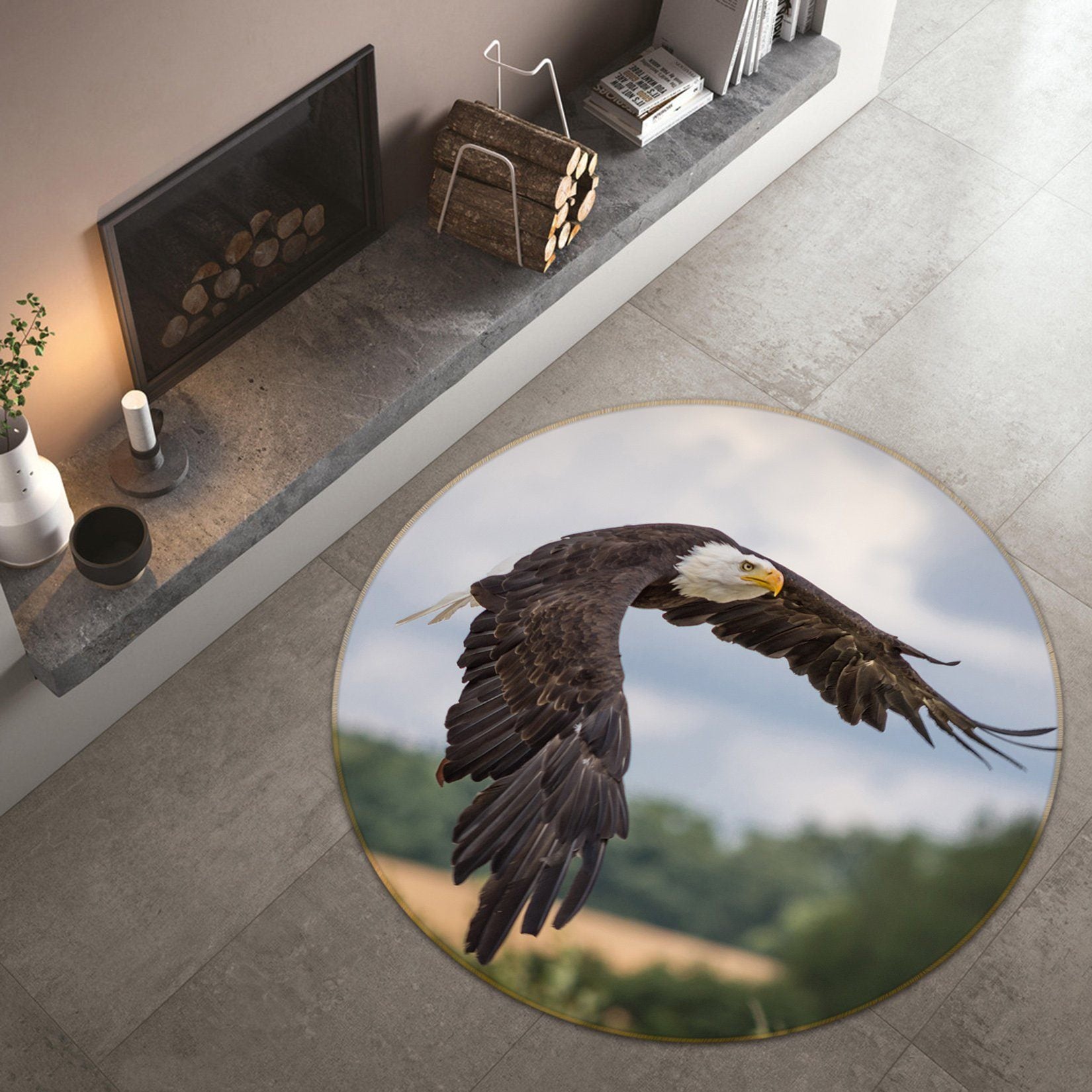 3D Eagle Flying 010 Animal Round Non Slip Rug Mat Mat AJ Creativity Home