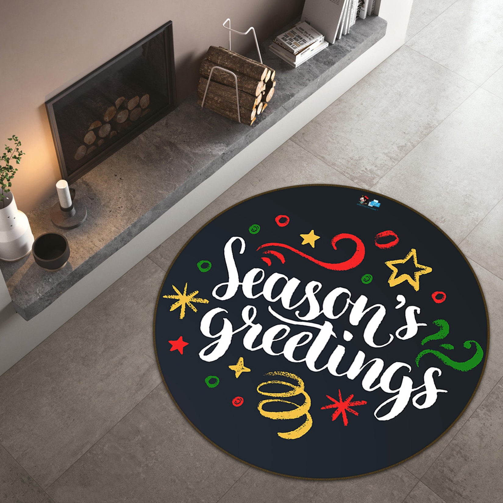 3D Color Pattern Letters 75007 Round Non Slip Rug Mat
