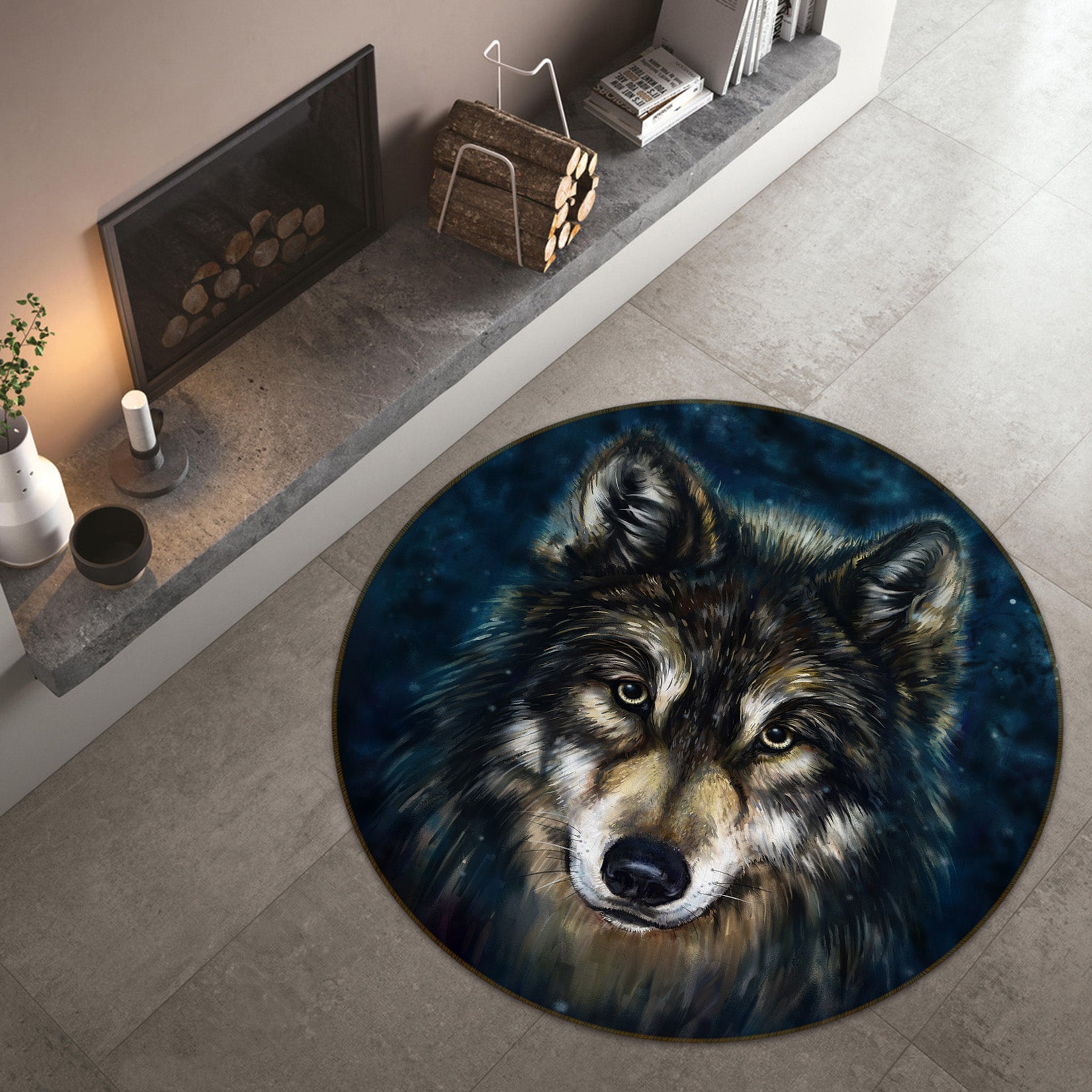 3D Wolf 37211 Animal Round Non Slip Rug Mat