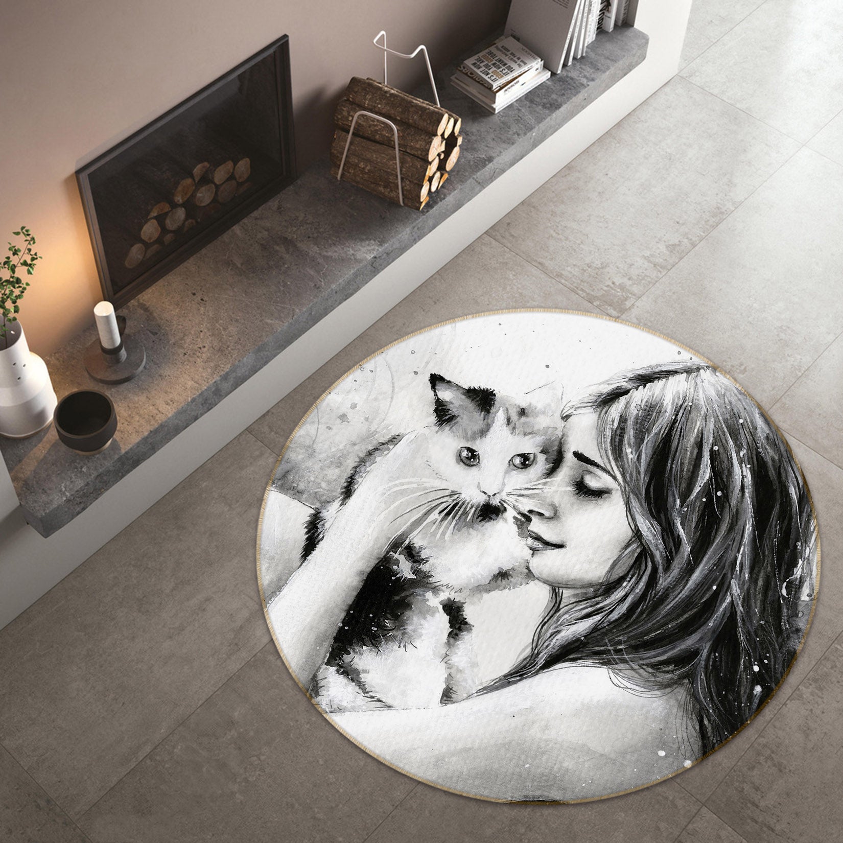 3D Cat Beauty 37001 Round Non Slip Rug Mat