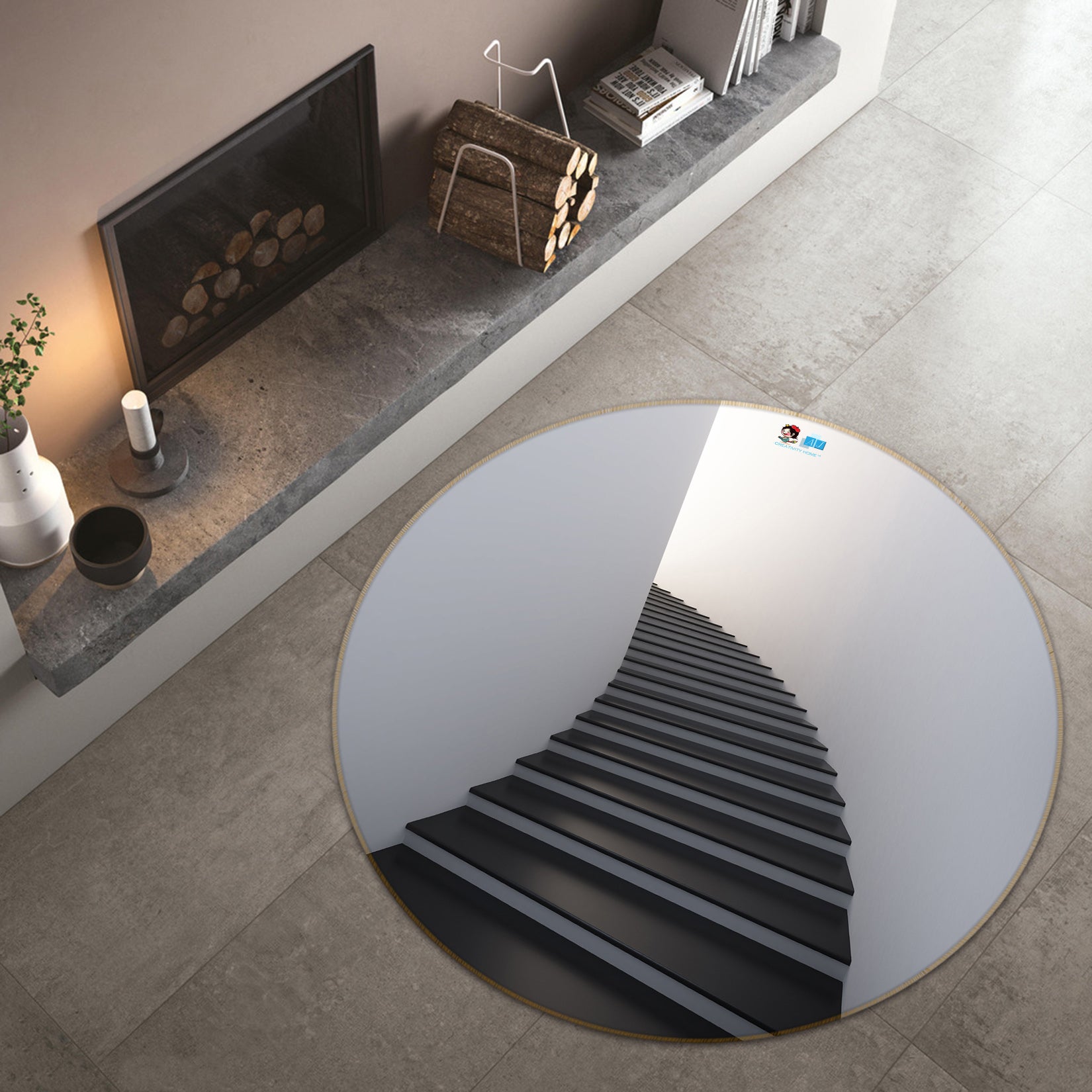 3D Stairs 74131 Round Non Slip Rug Mat