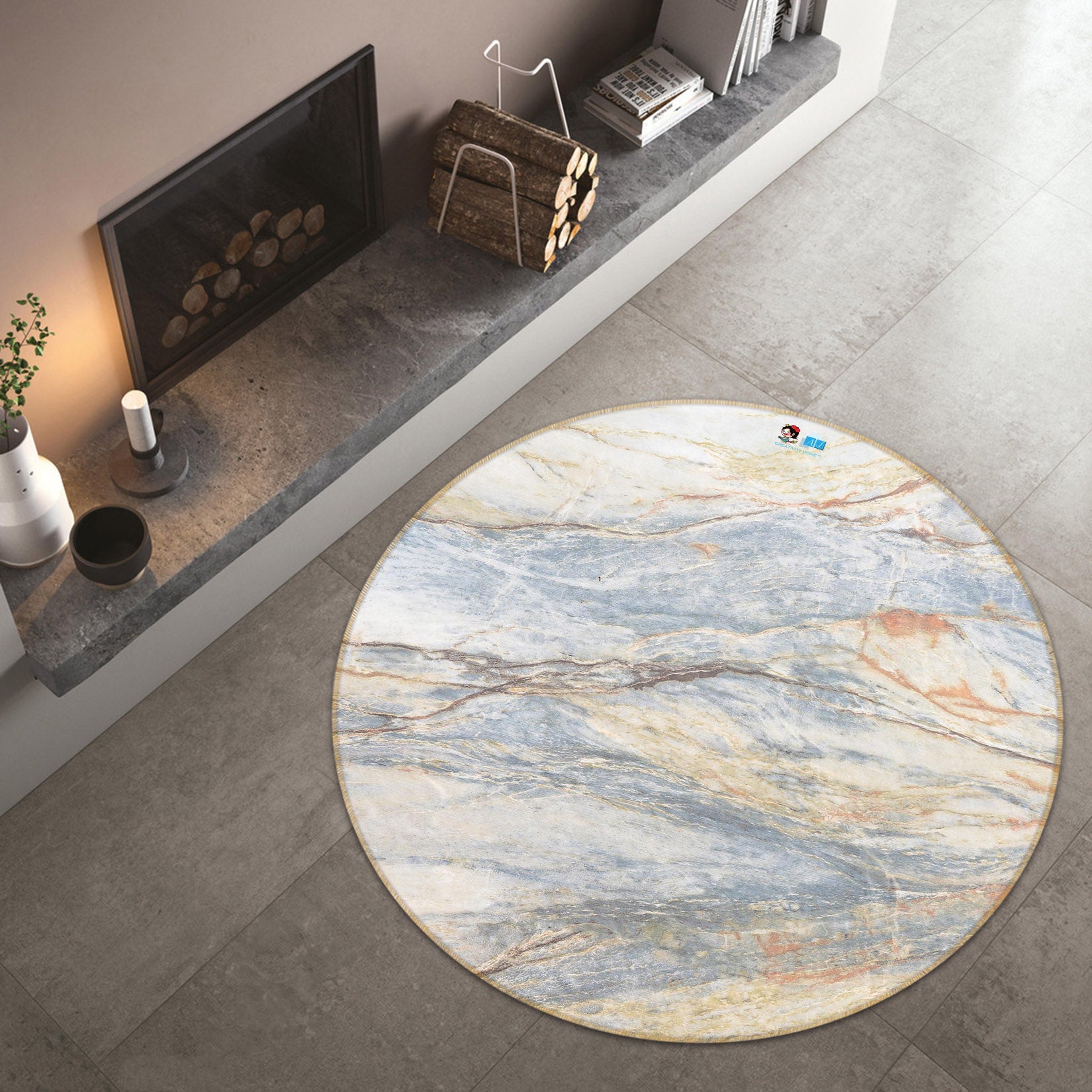 3D Marble 64102 Round Non Slip Rug Mat