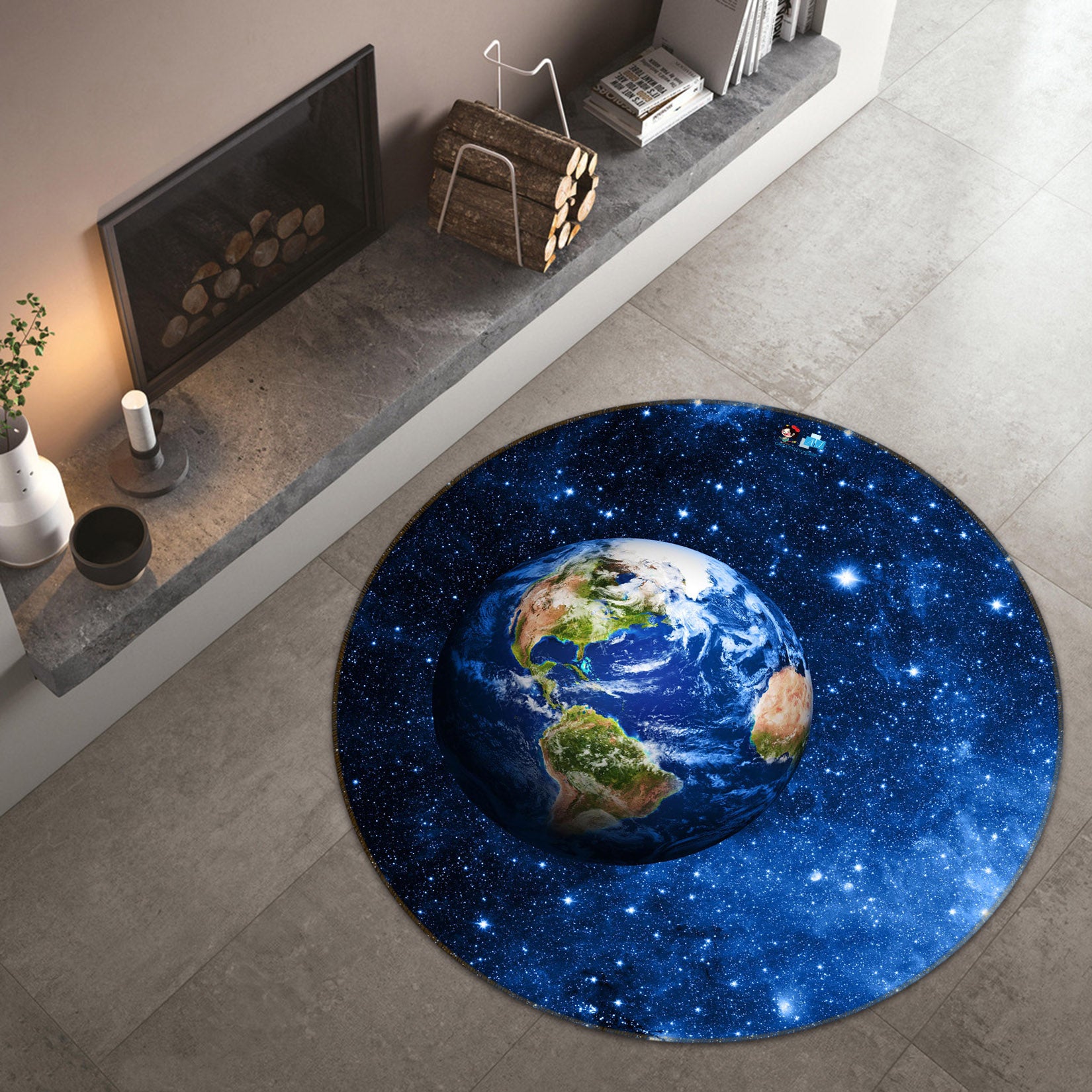 3D Earth Starry Sky 74142 Round Non Slip Rug Mat