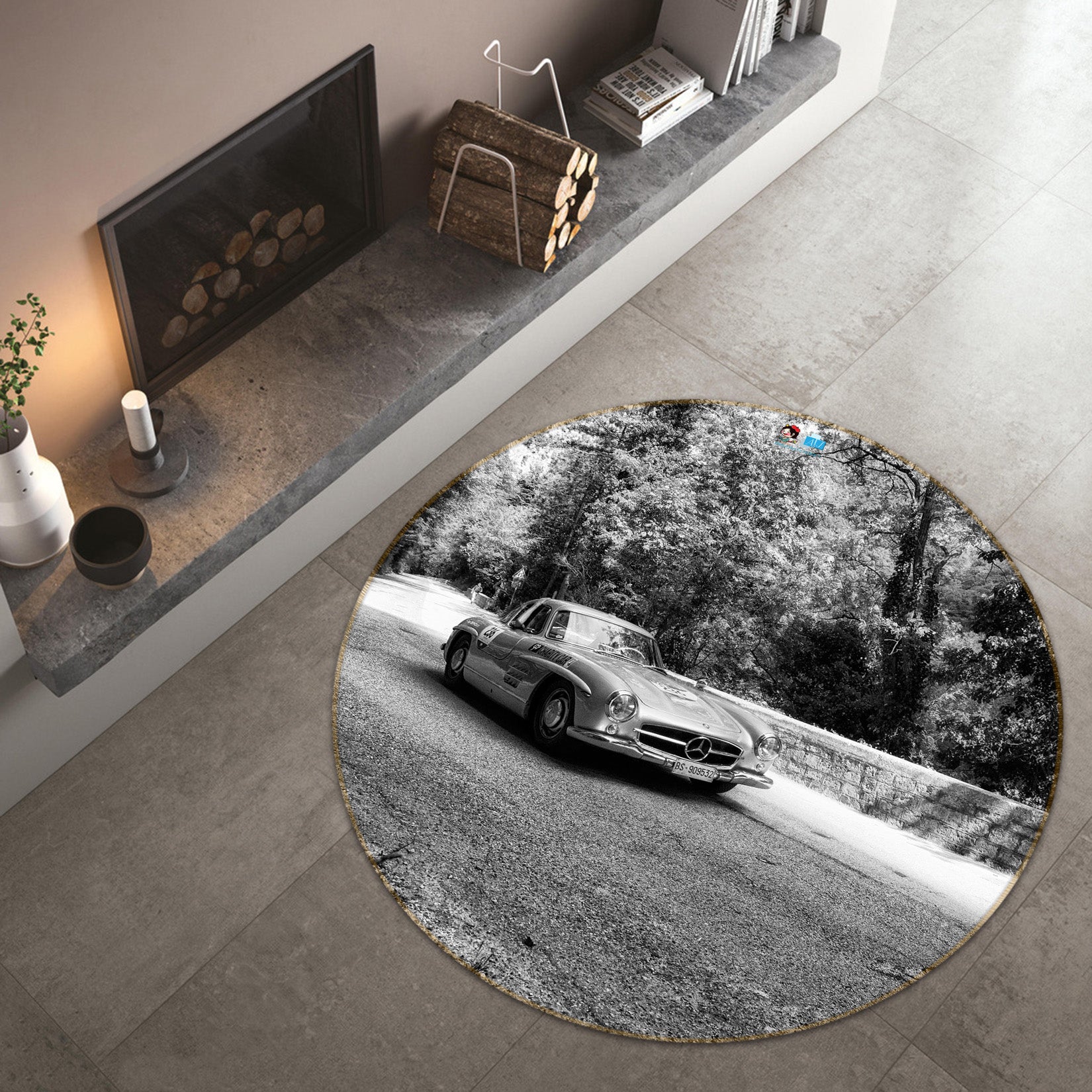 3D Sports Car 74187 Round Non Slip Rug Mat