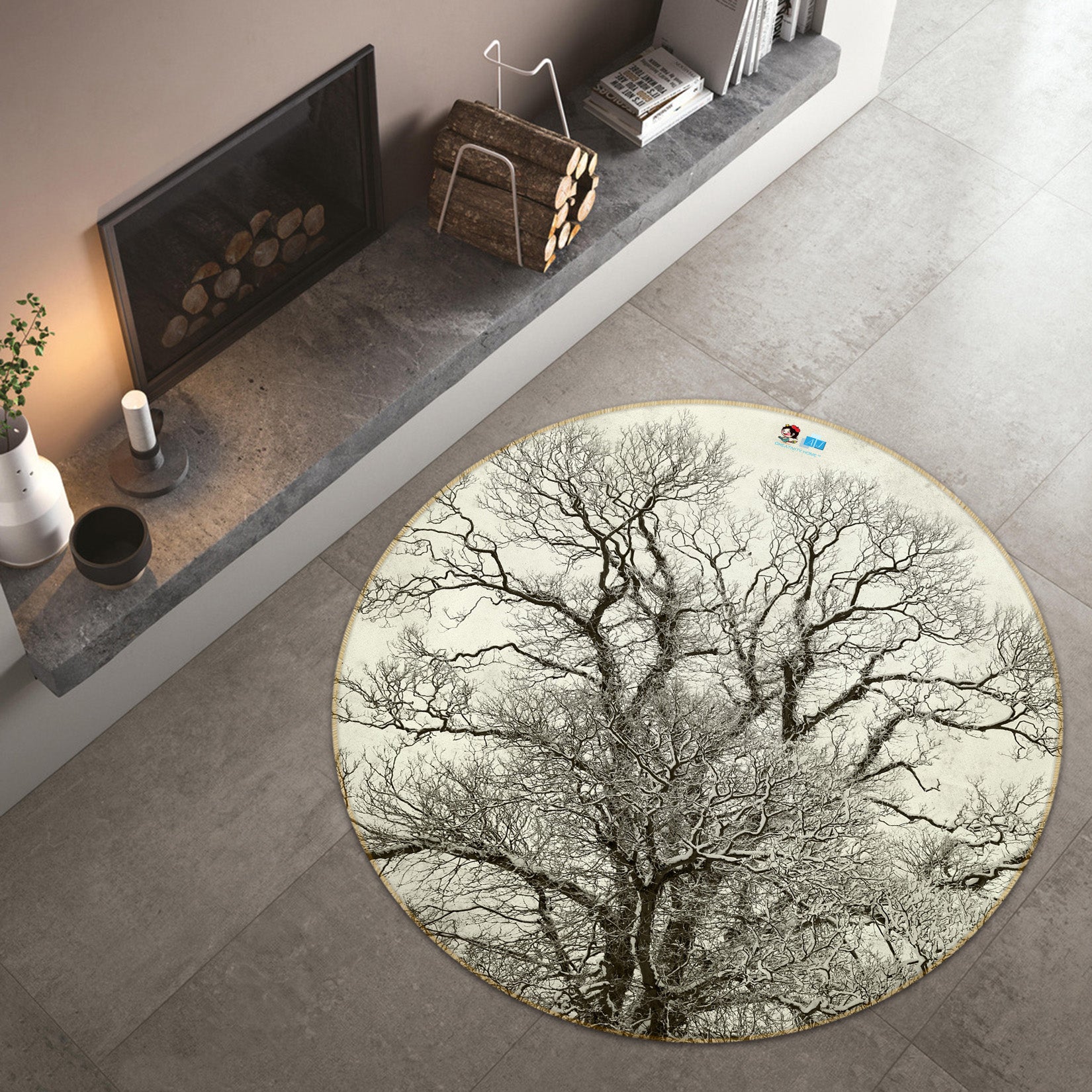 3D Branches 72071 Round Non Slip Rug Mat