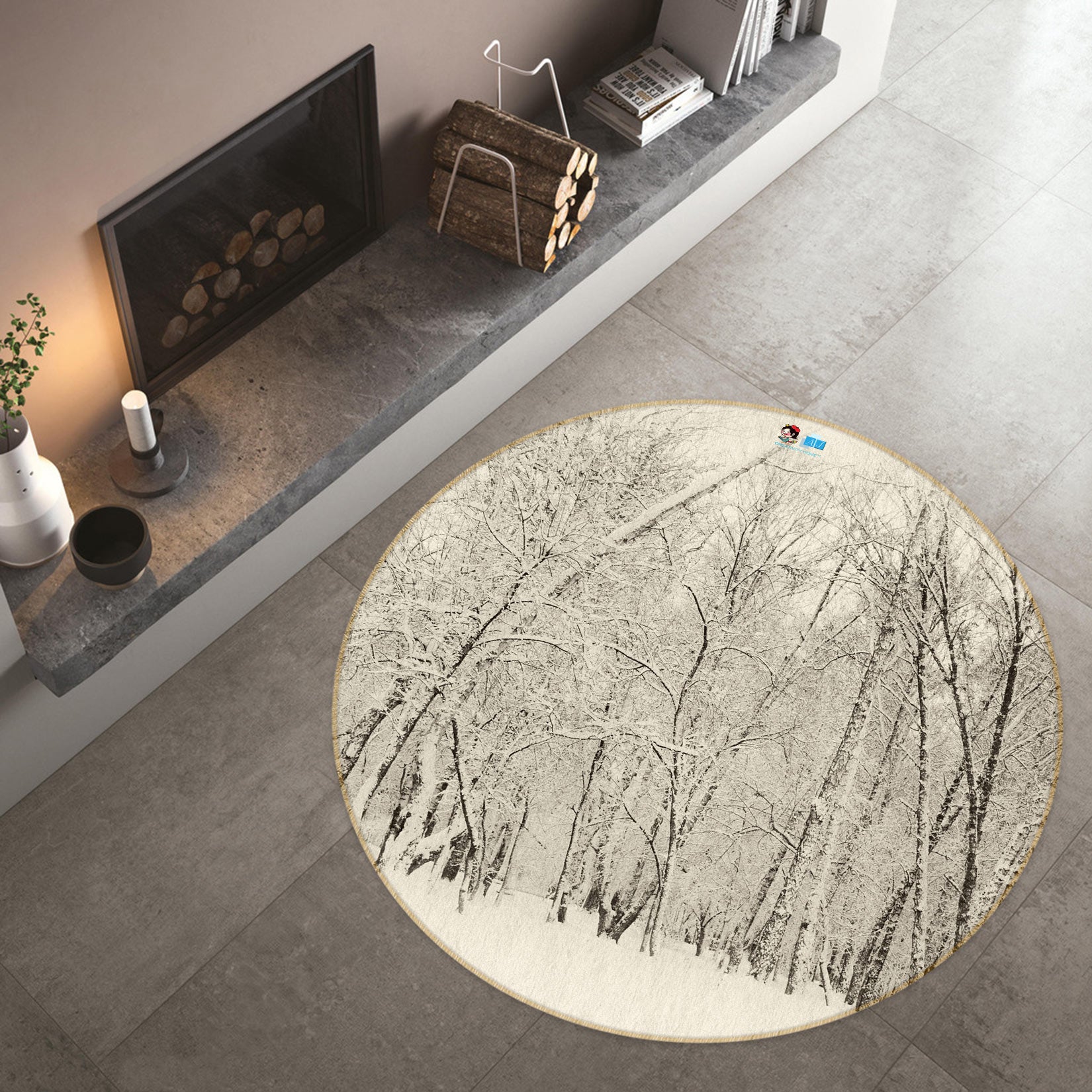 3D Forest Snowfield 80214 Round Non Slip Rug Mat