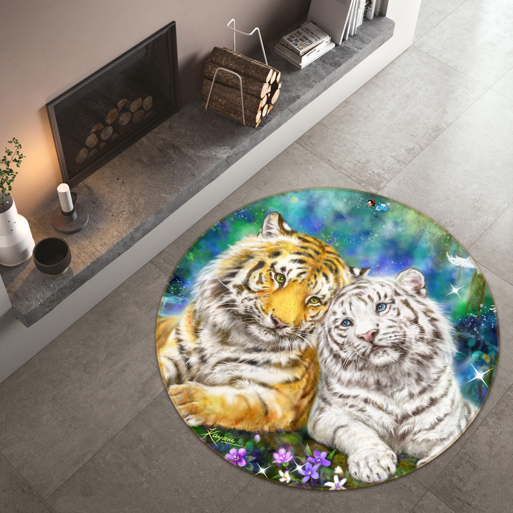 3D Tiger Friend 6044 Kayomi Harai Rug Round Non Slip Rug Mat