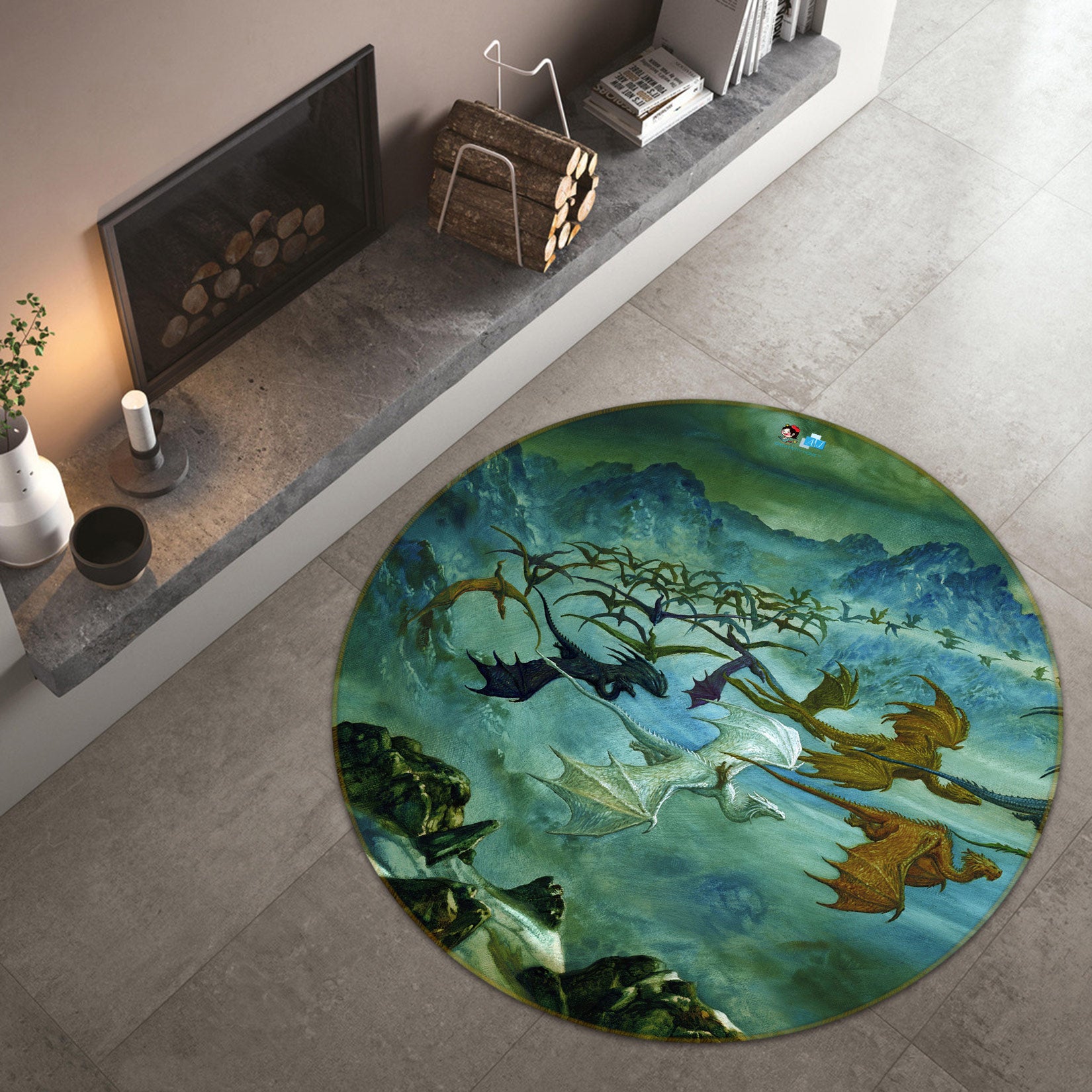 3D Group Dragon 6125 Ciruelo Rug Round Non Slip Rug Mat