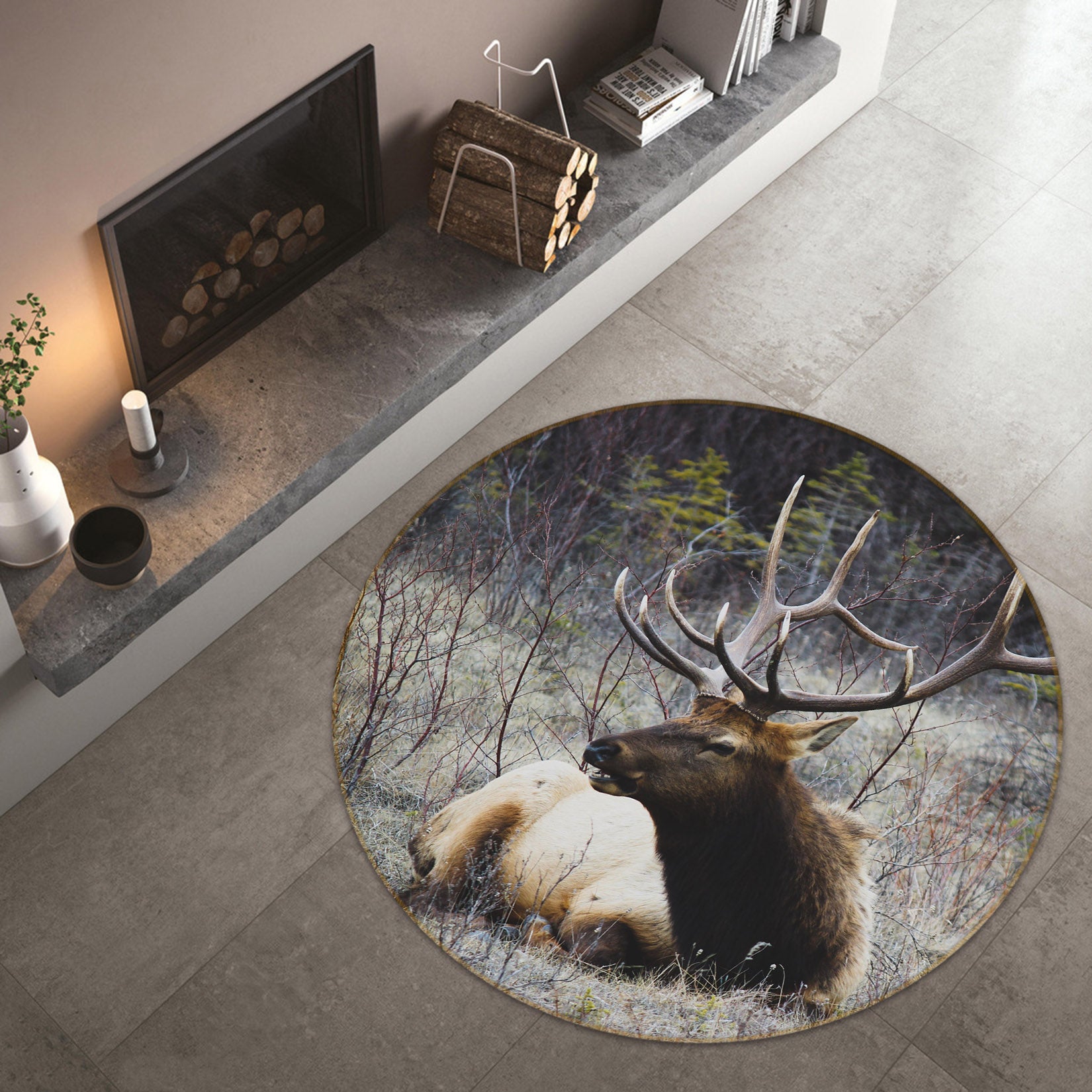 3D Deer 81285 Animal Round Non Slip Rug Mat
