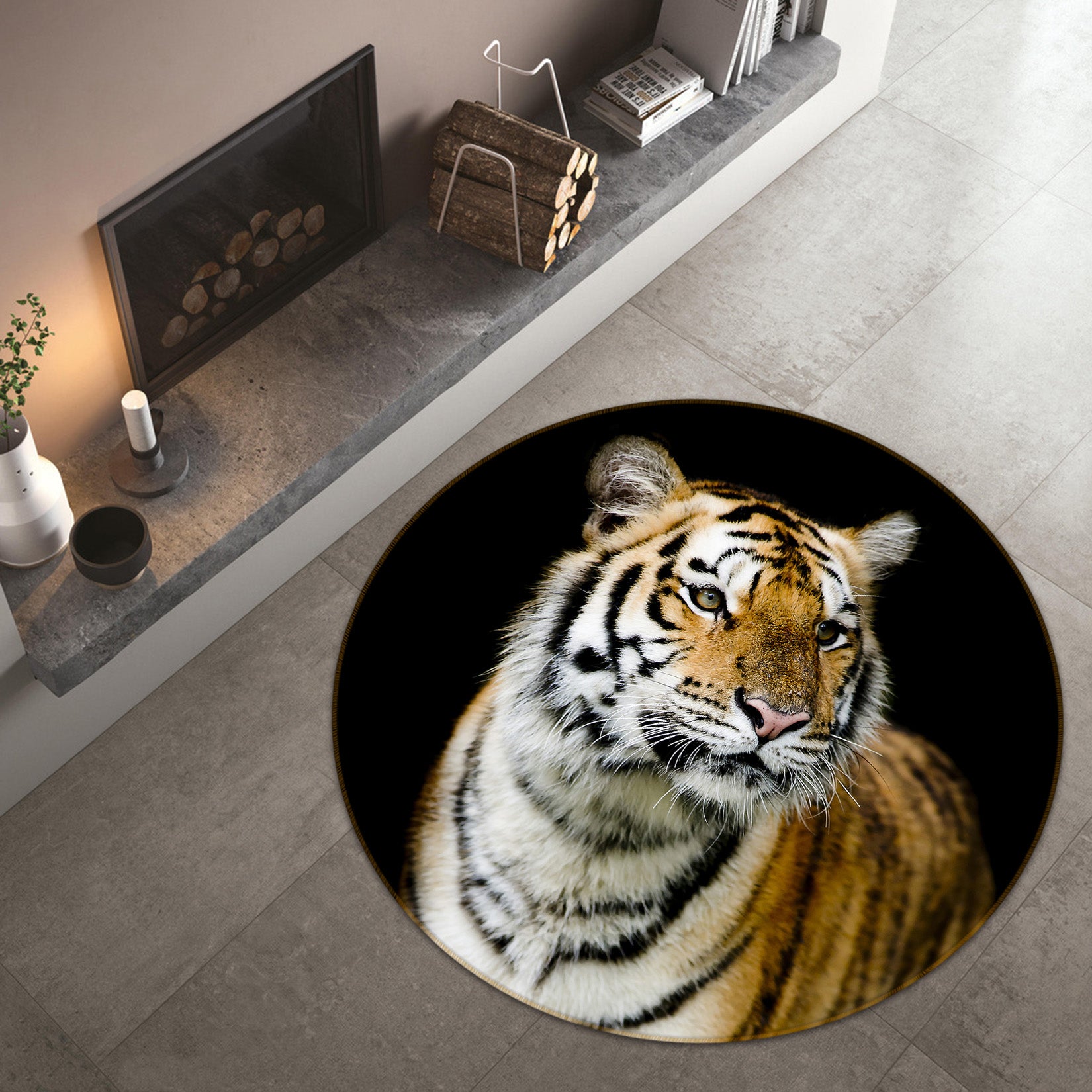 3D Tiger 38038 Animal Round Non Slip Rug Mat