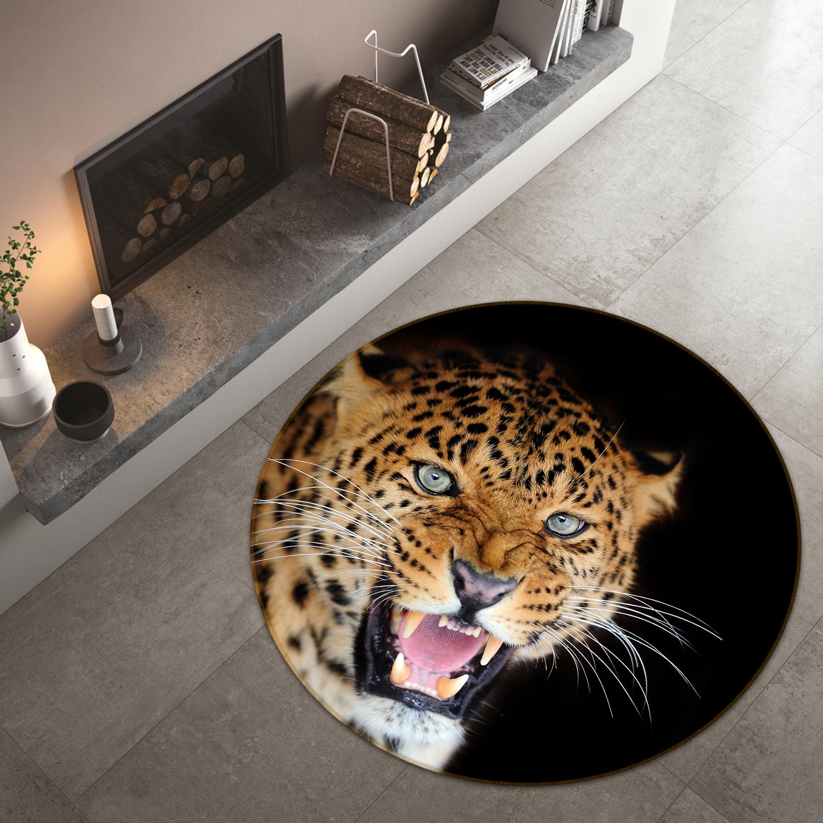 3D Leopard 38042 Animal Round Non Slip Rug Mat