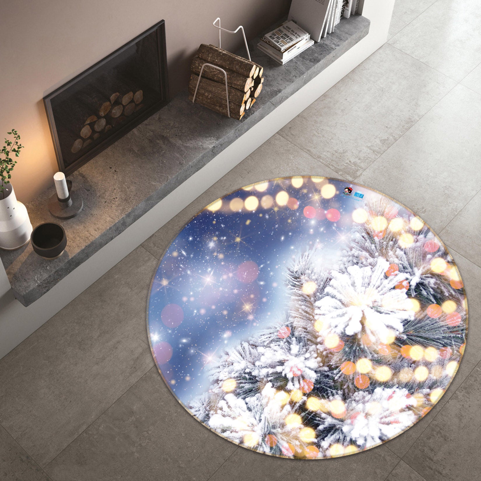 3D Snow Branches 54203 Christmas Round Non Slip Rug Mat Xmas