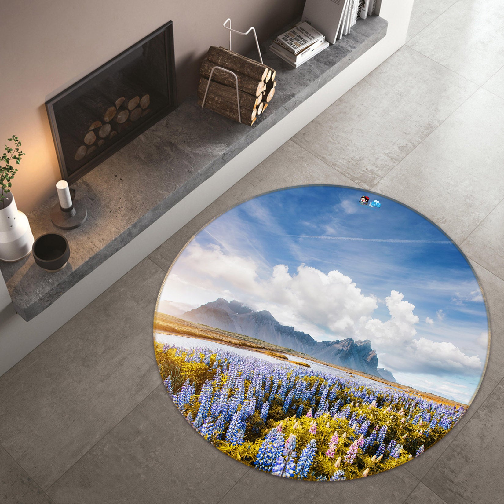 3D Flower Bush Sky 69183 Round Non Slip Rug Mat