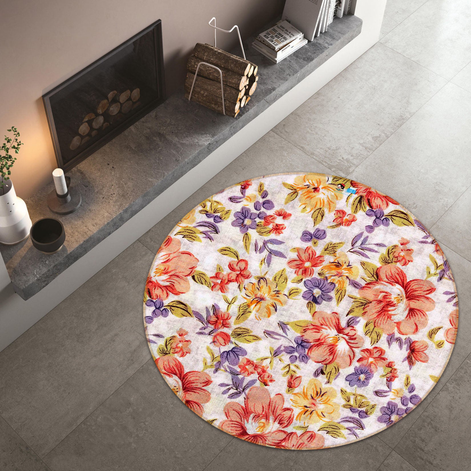 3D Flower Pattern 64104 Round Non Slip Rug Mat