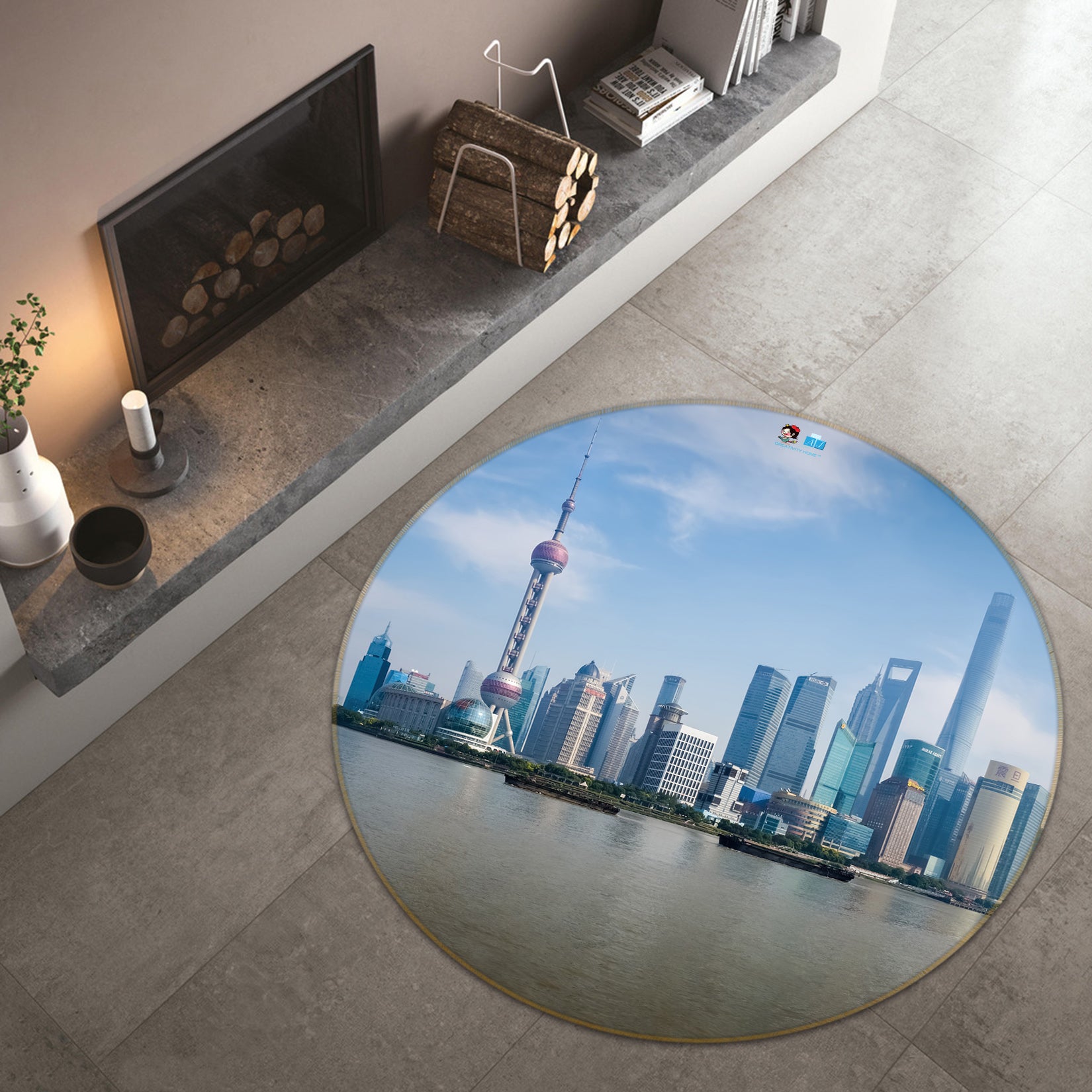 3D Shanghai Oriental Pearl Tower 74173 Round Non Slip Rug Mat