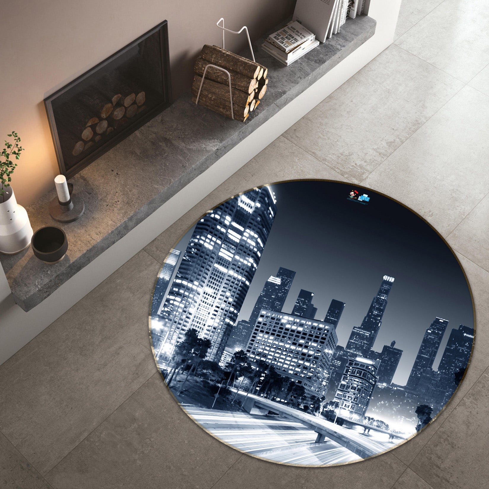 3D Black Ash City Building 72053 Round Non Slip Rug Mat