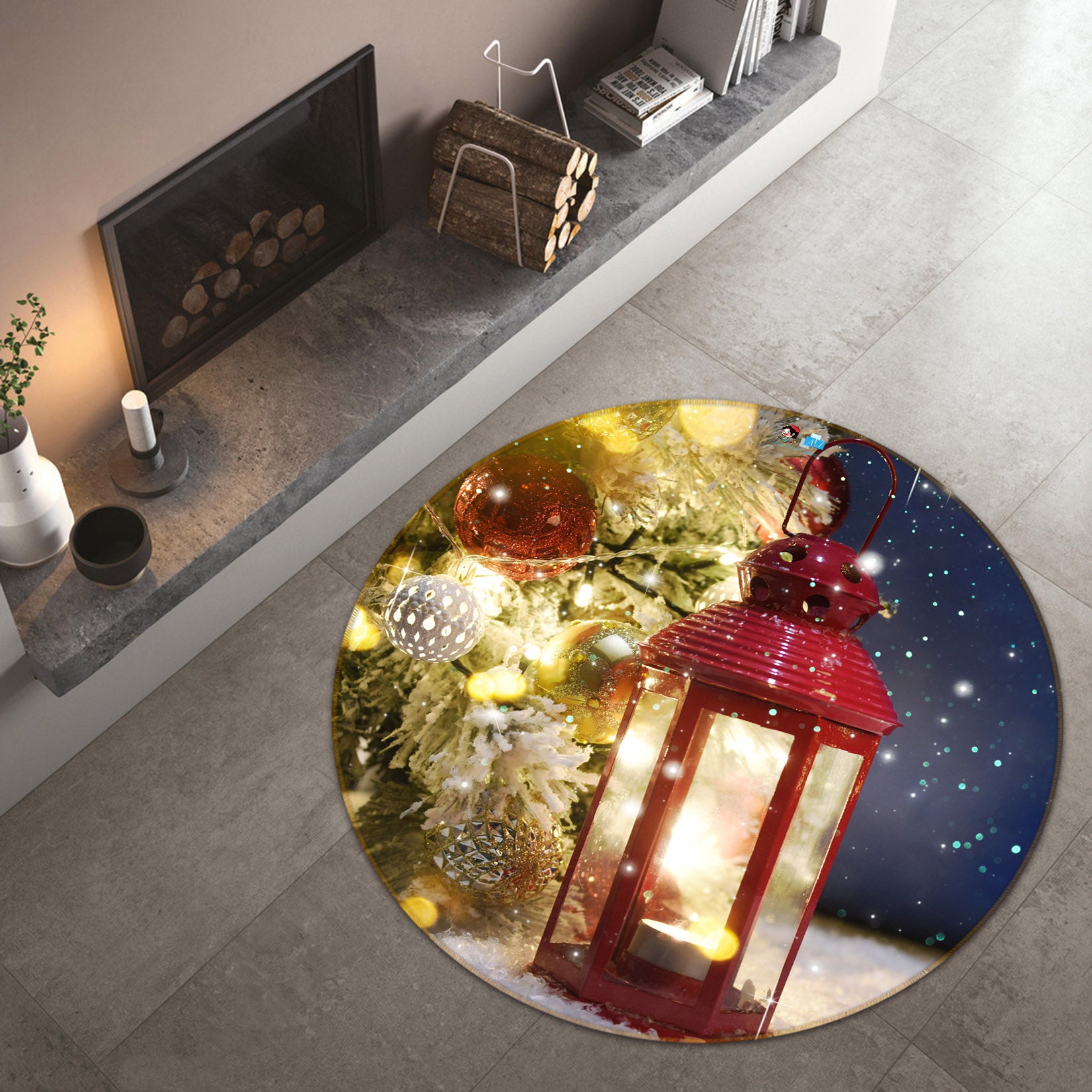 3D Candle Lights 54165 Christmas Round Non Slip Rug Mat Xmas