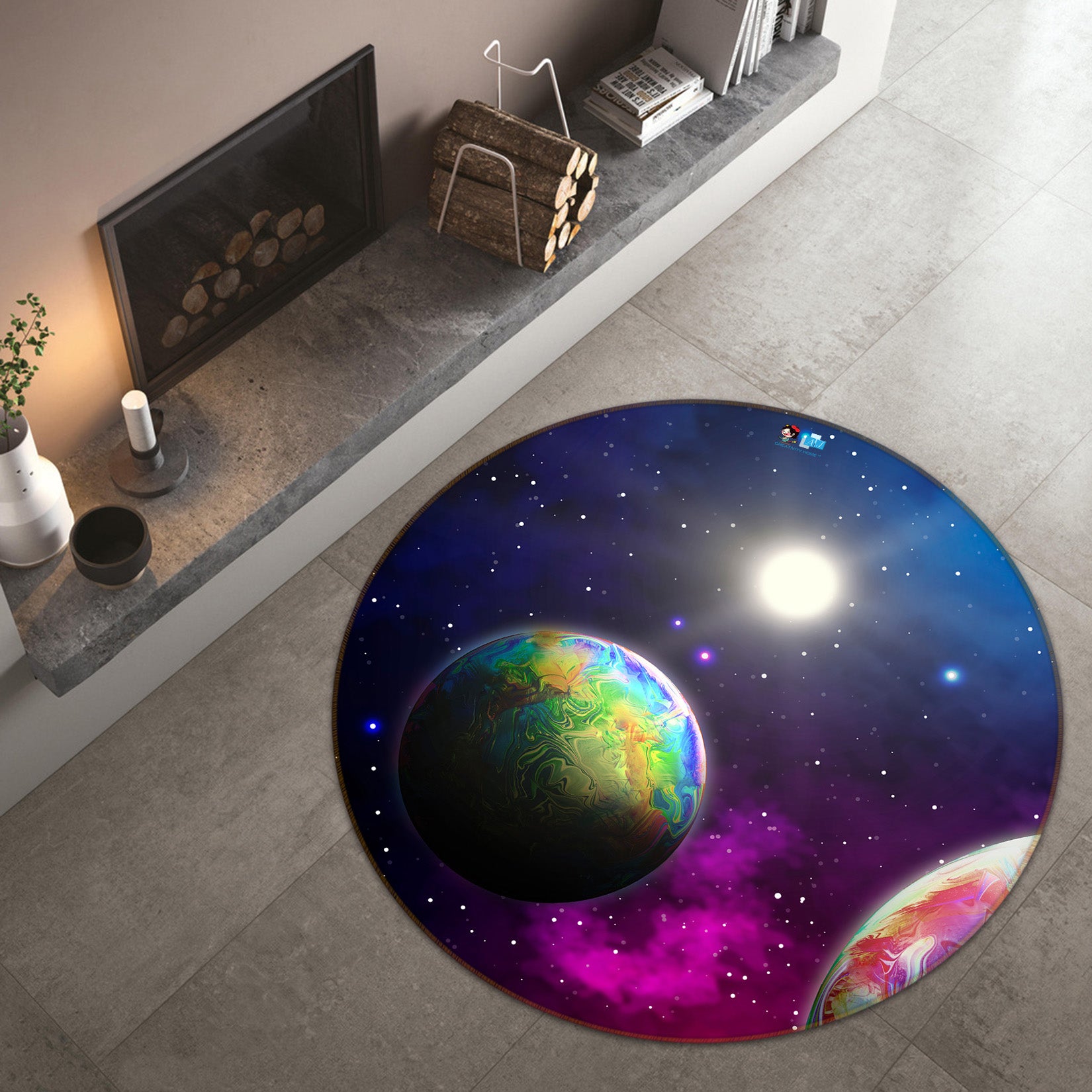 3D Starry Planet 71267 Round Non Slip Rug Mat