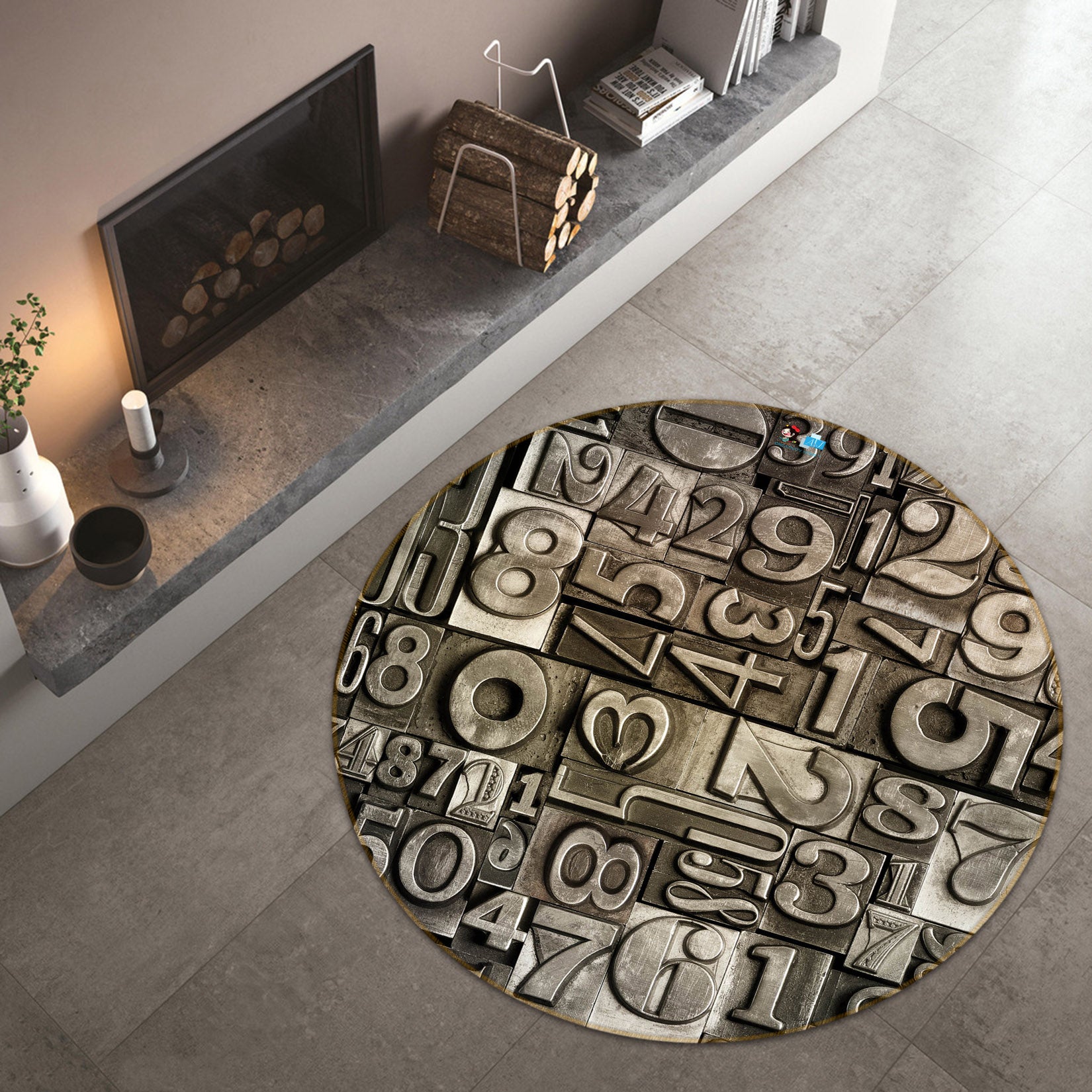 3D Letter 72088 Round Non Slip Rug Mat