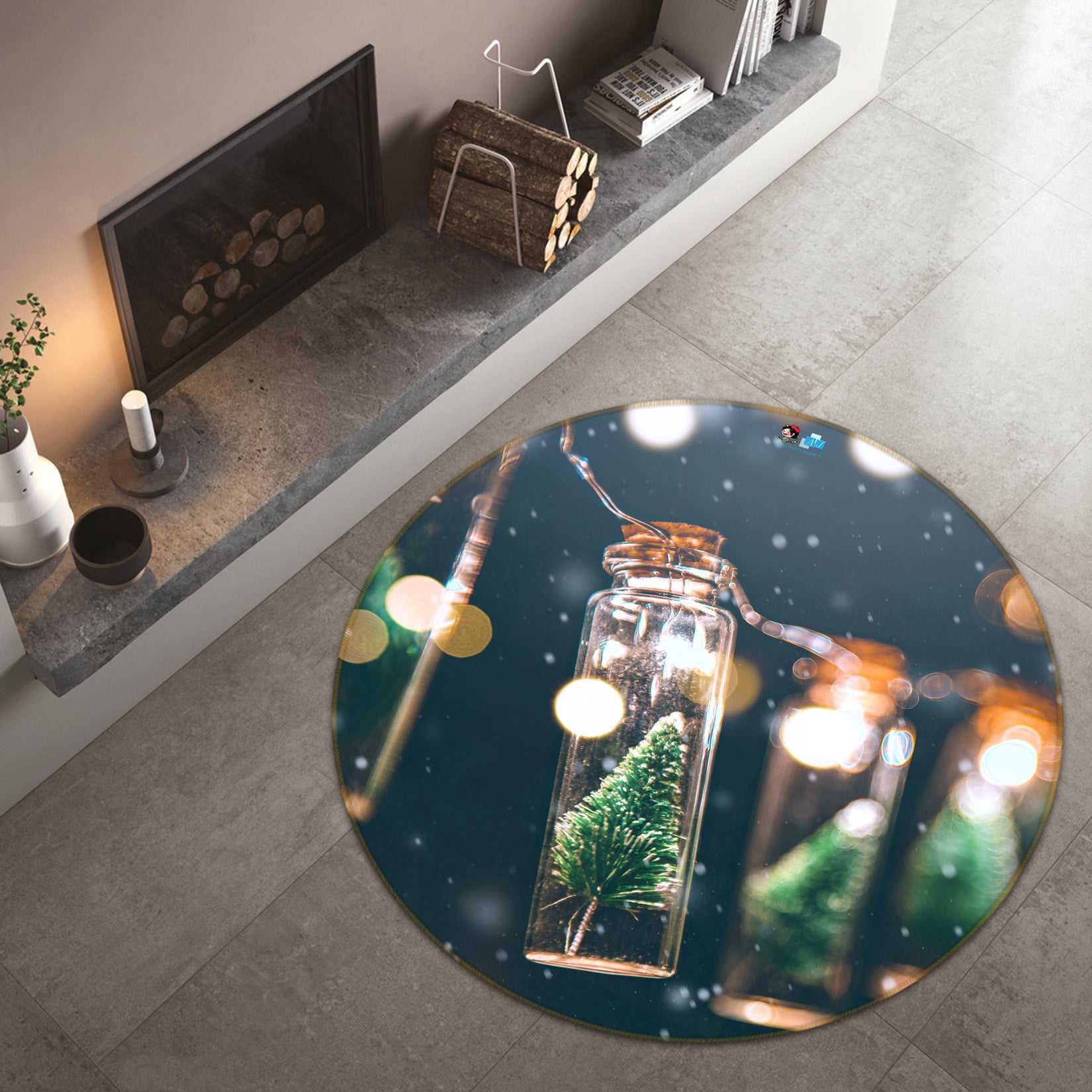 3D Twig Glass Bottle 81039 Round Non Slip Rug Mat