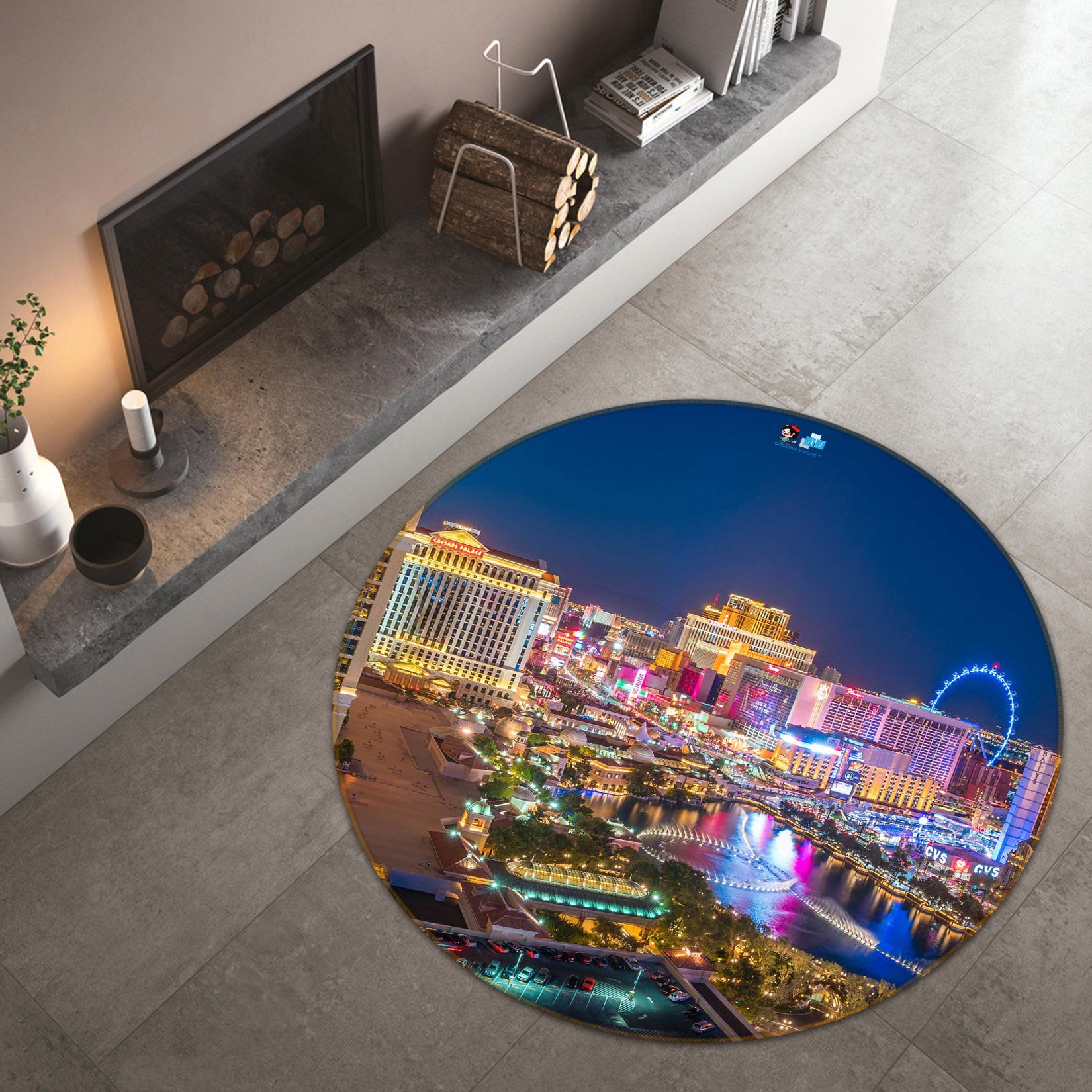 3D Night View 72125 Round Non Slip Rug Mat