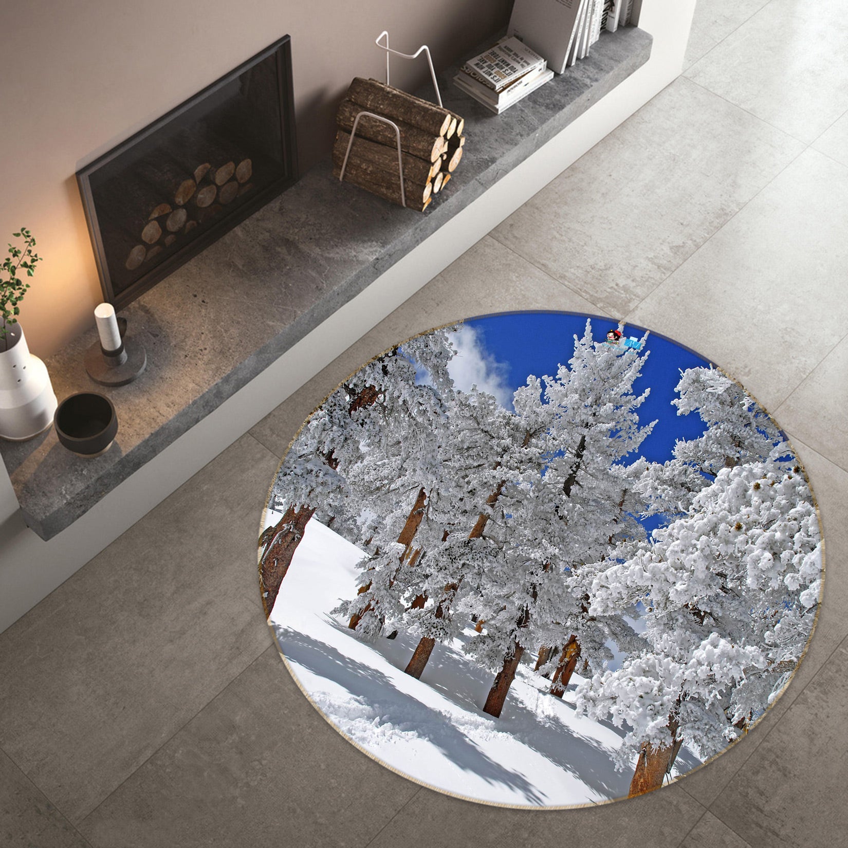 3D Snow Forest 72300 Round Non Slip Rug Mat