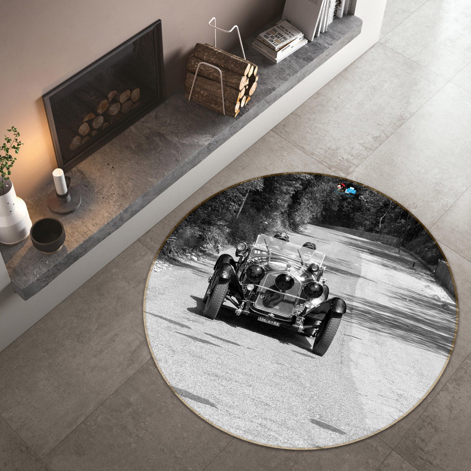 3D Tree Road Car 74193 Round Non Slip Rug Mat