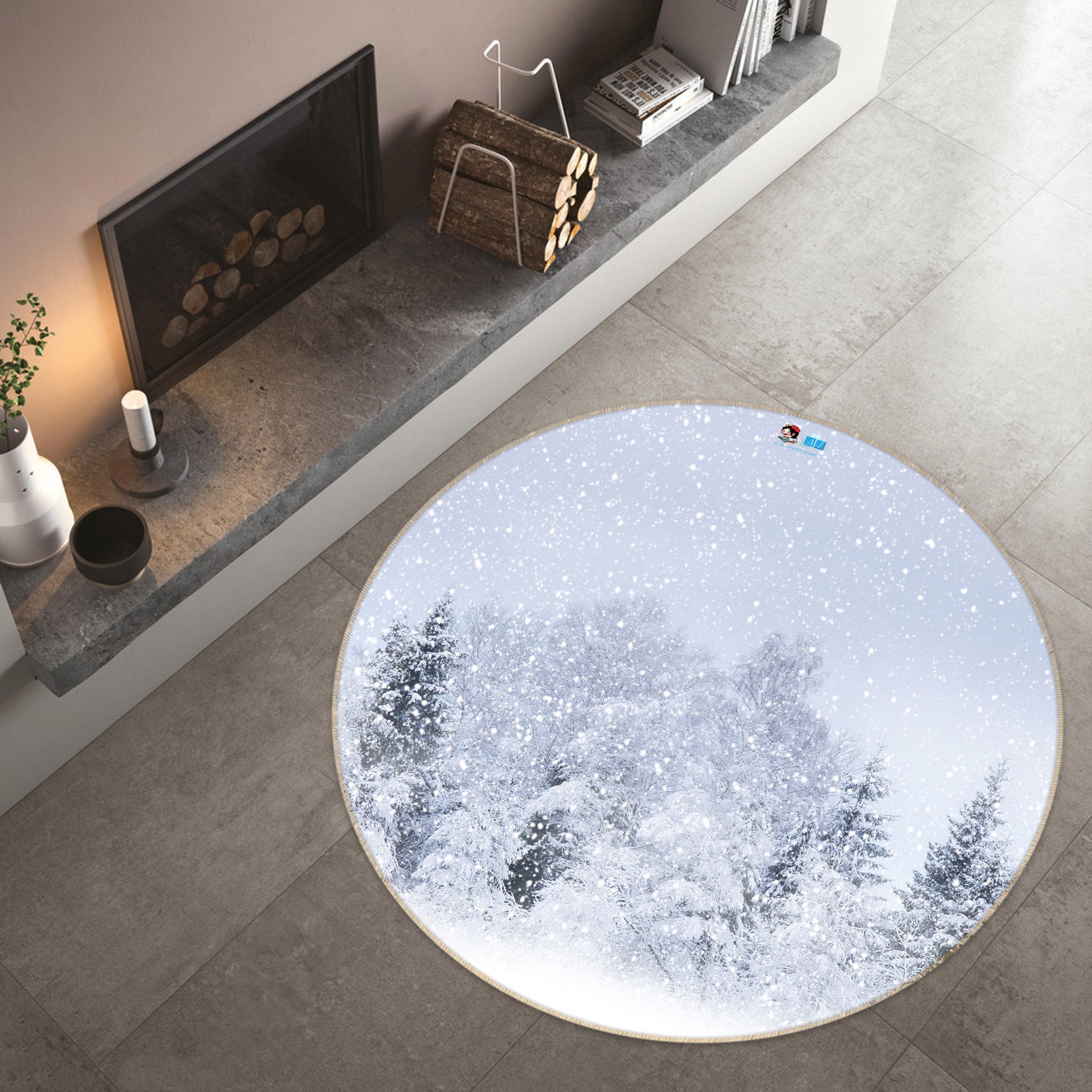 3D Forest Snow Scene 80205 Round Non Slip Rug Mat