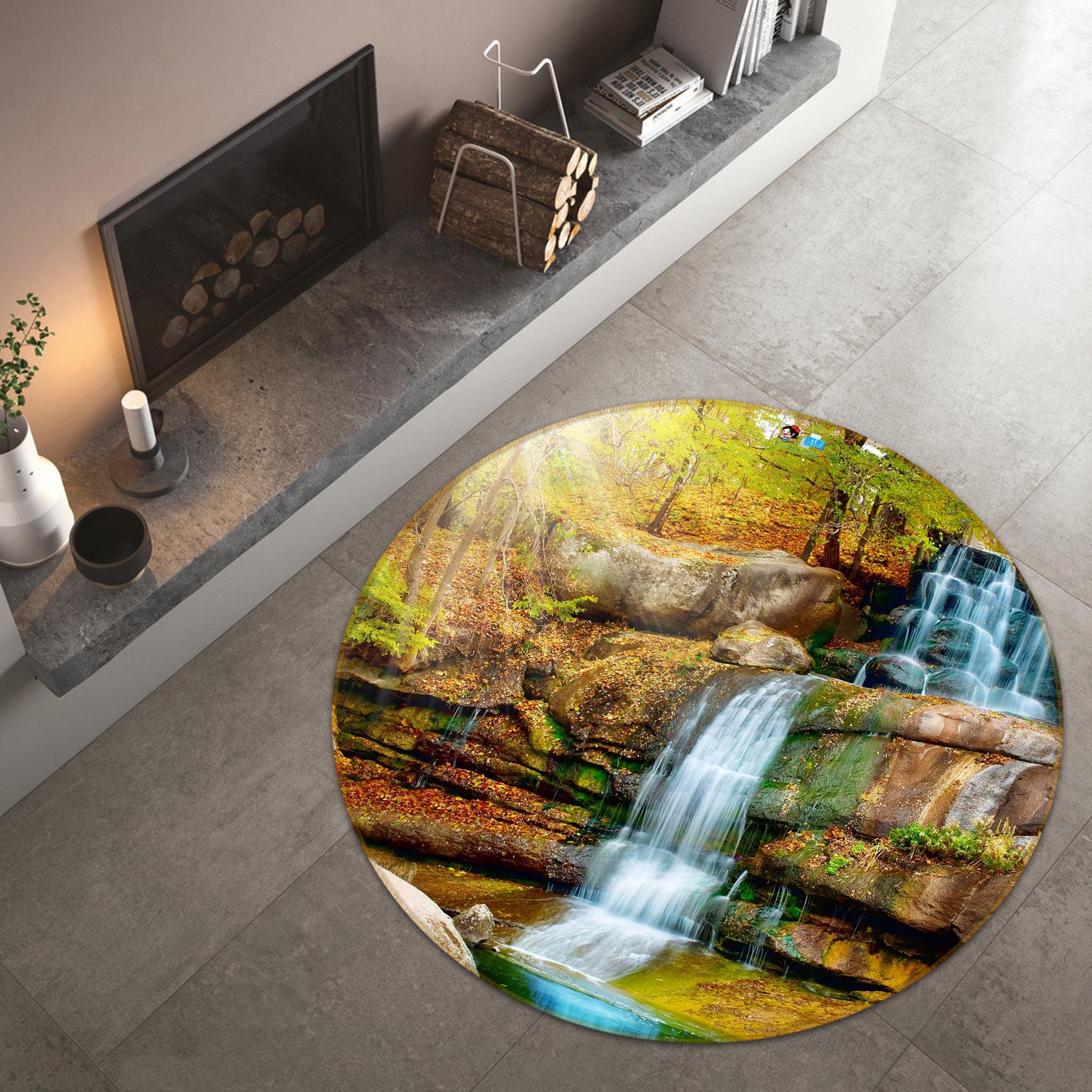 3D Waterfall 66207 Round Non Slip Rug Mat